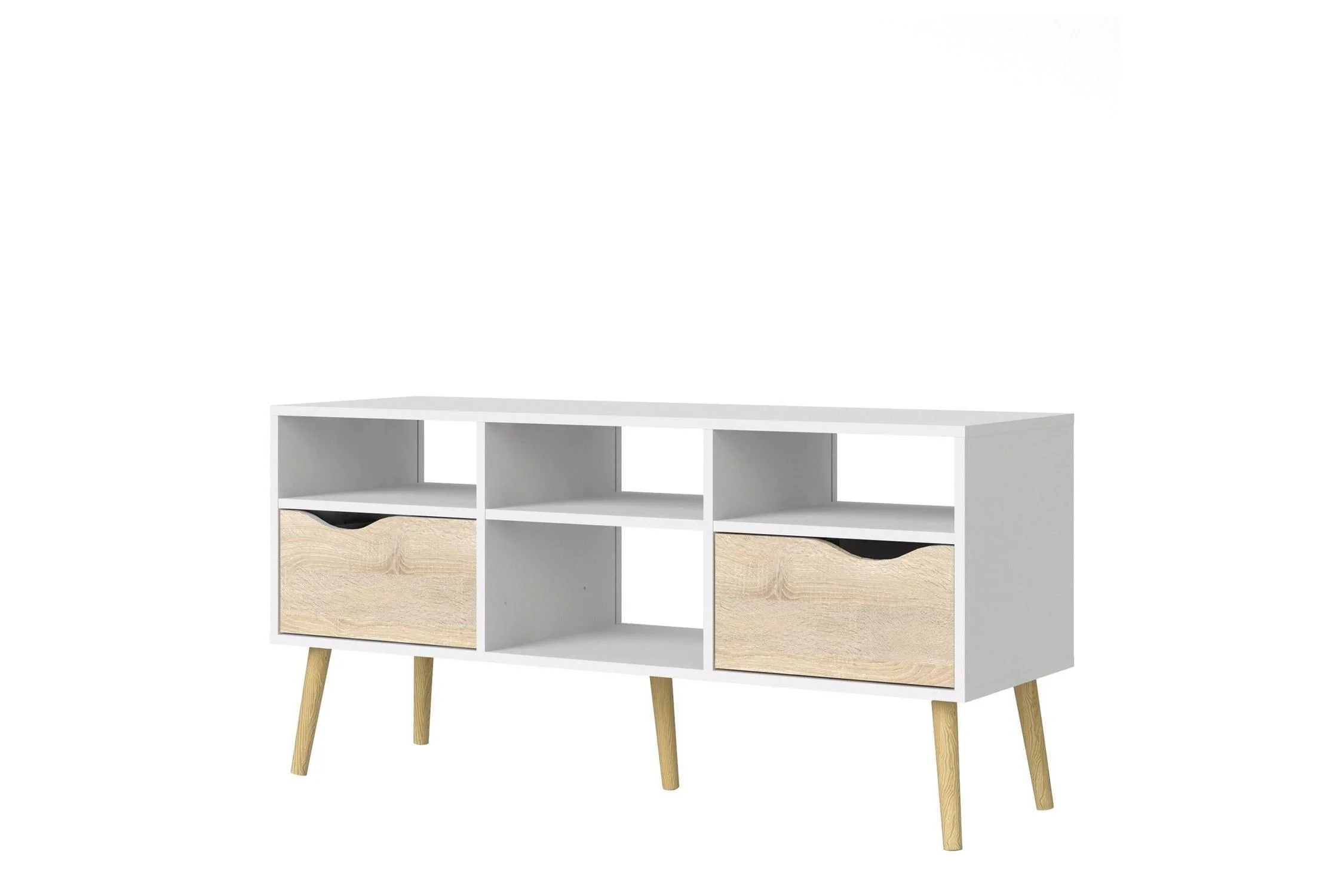 Oslo Tv Unit Wide 2 Drawers 4 Shelves In White And Oak - Image 3
