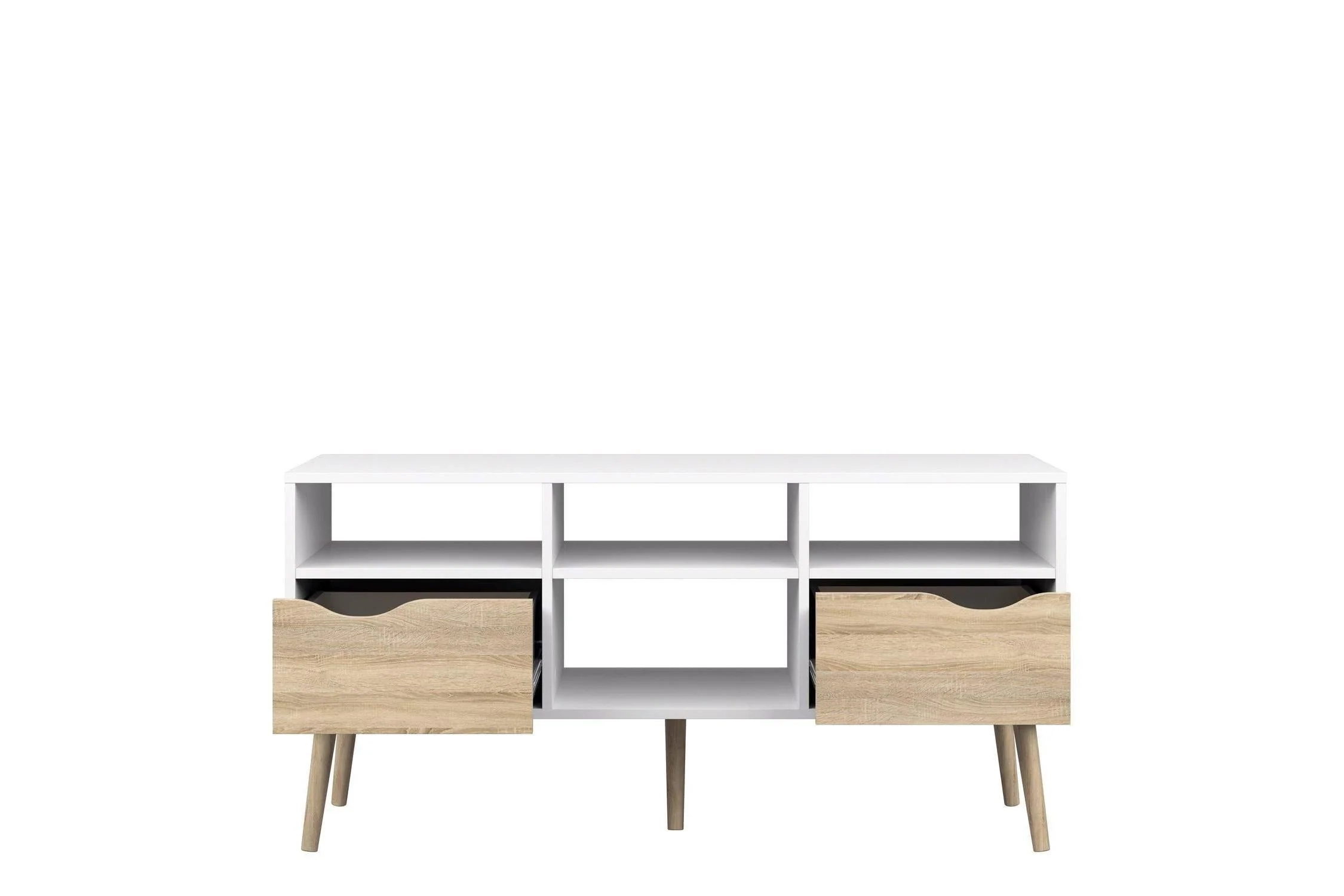 Oslo Tv Unit Wide 2 Drawers 4 Shelves In White And Oak - Image 4