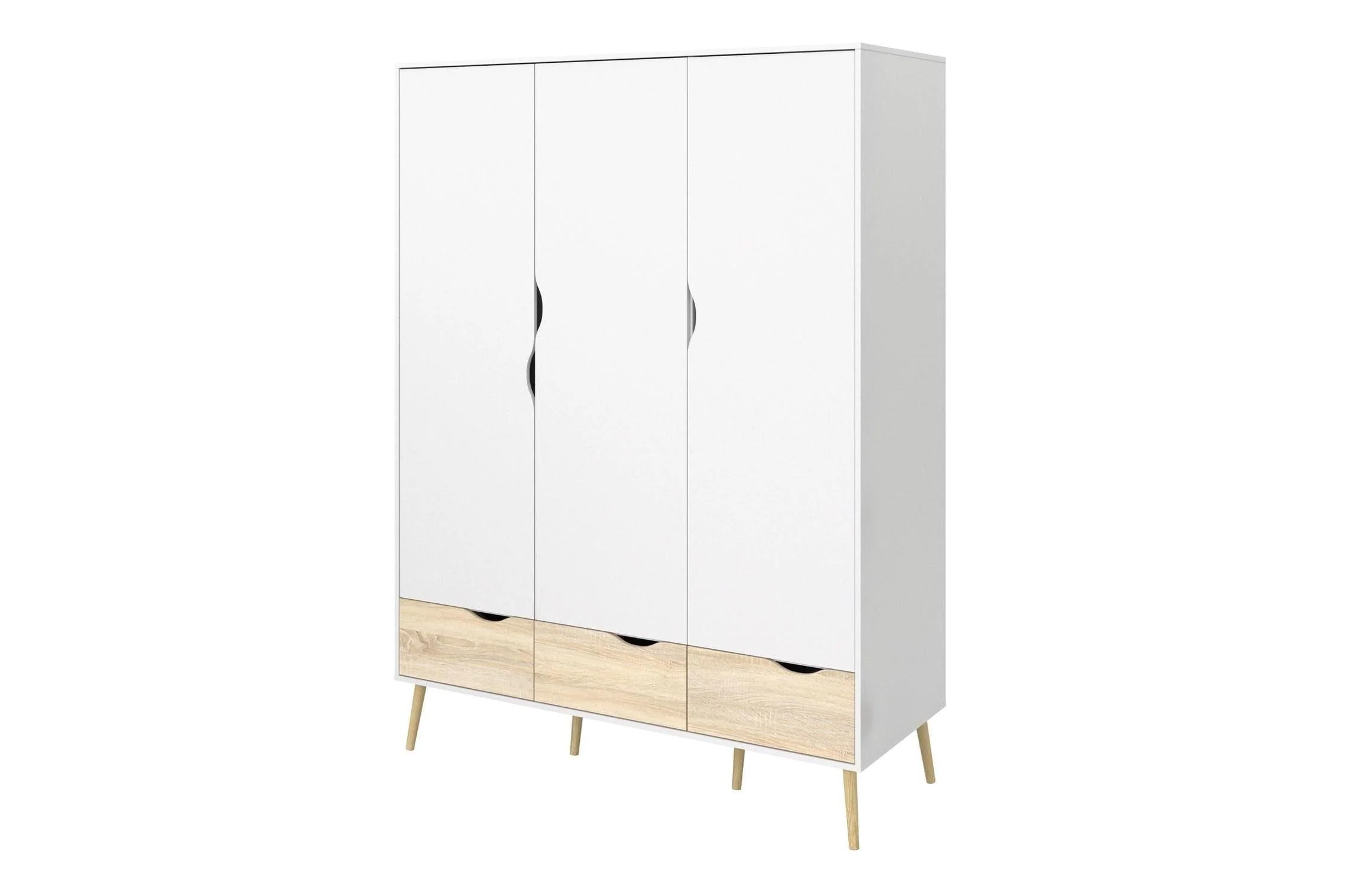Oslo Wardrobe 3 Doors 3 Drawers In White And Oak - Image 3