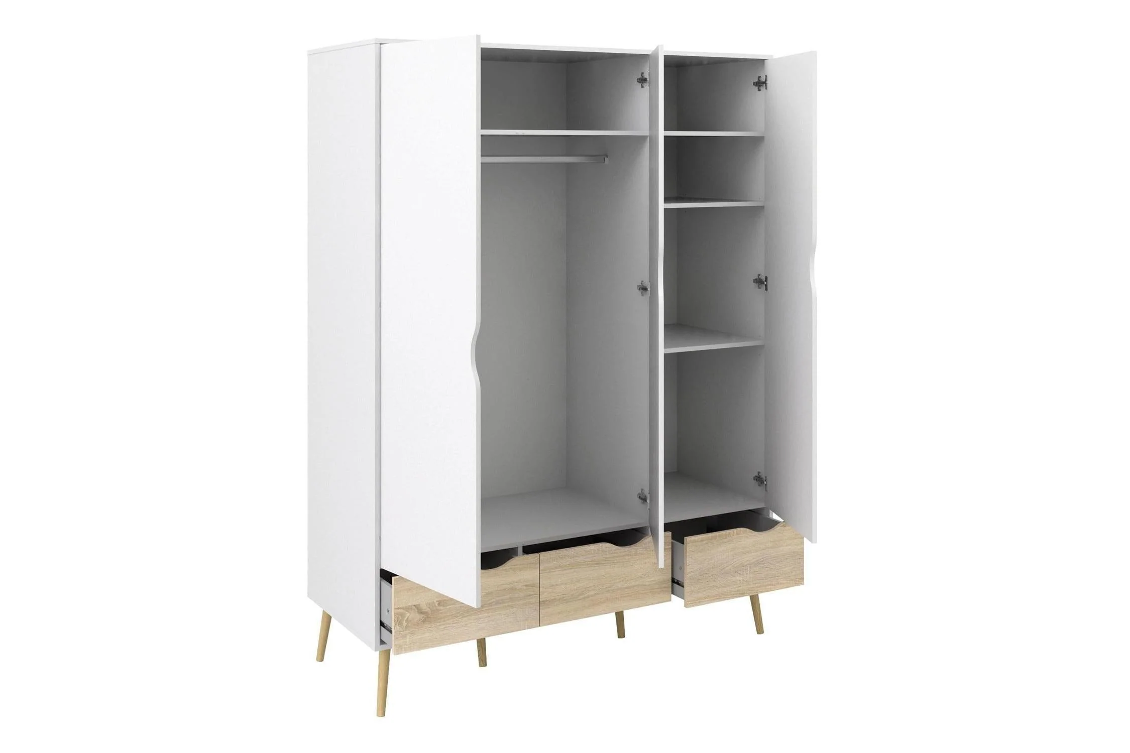 Oslo Wardrobe 3 Doors 3 Drawers In White And Oak - Image 4