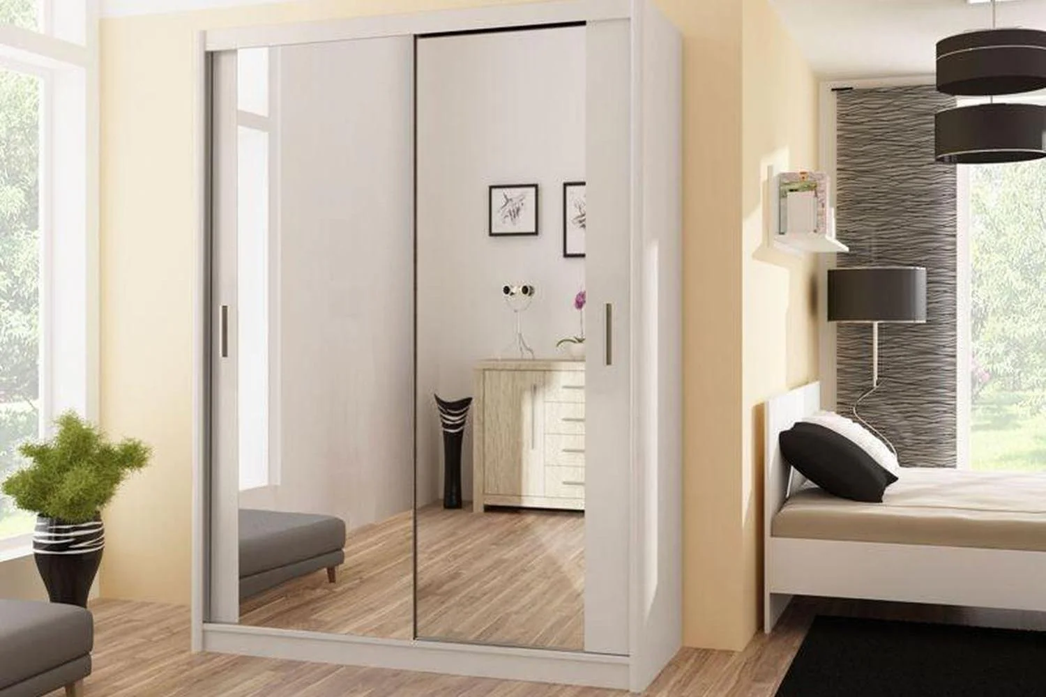 Paris 120 White Sliding Wardrobe With Mirror