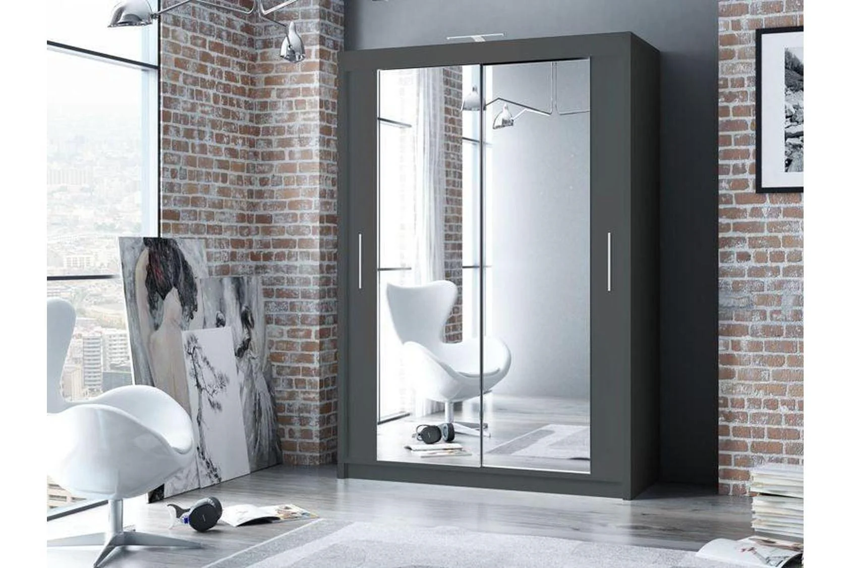 Paris 150 Graphite Sliding Wardrobe With Mirror