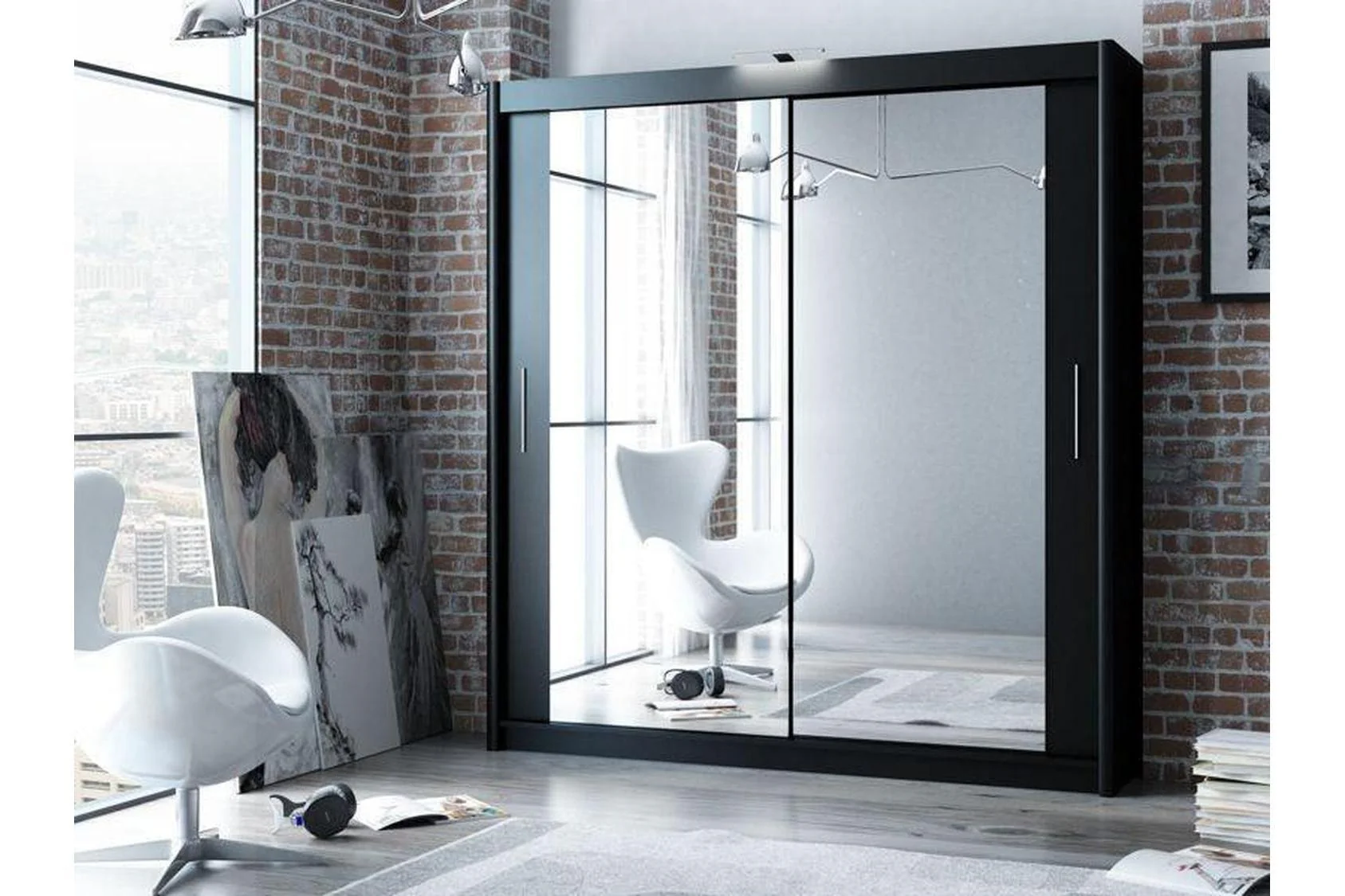 Paris 180 Black Sliding Wardrobe With Mirror