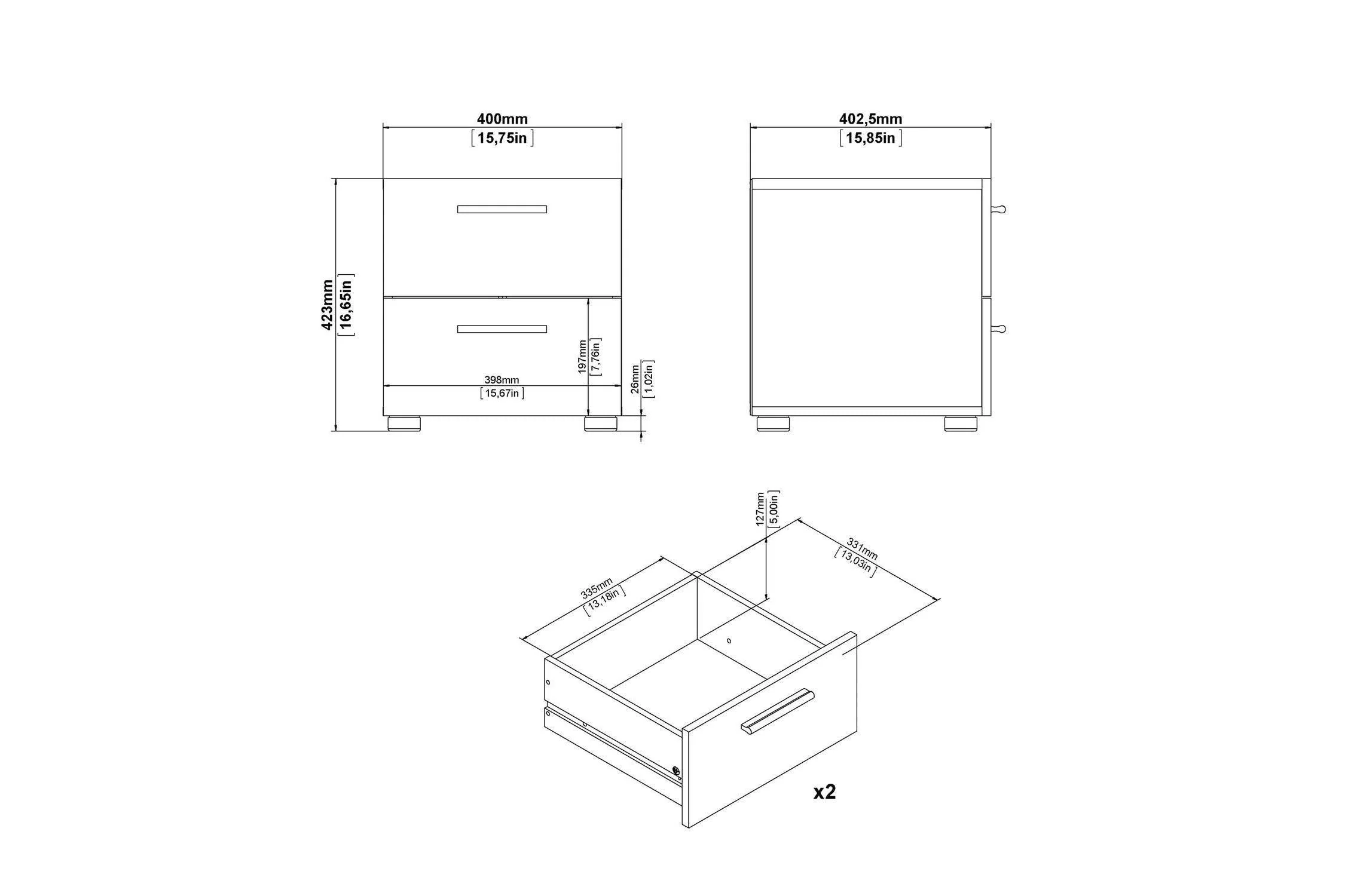 Pepe Bedside 2 Drawers In Oak With White High Gloss - Image 10