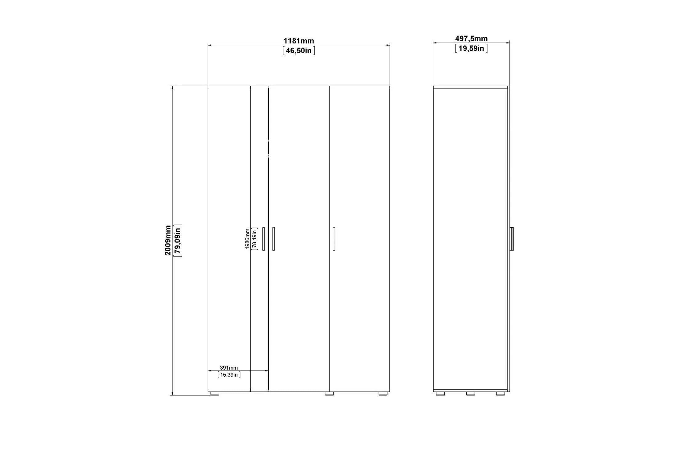 Pepe Wardrobe With 3 Doors In Oak With White High Gloss - Image 10