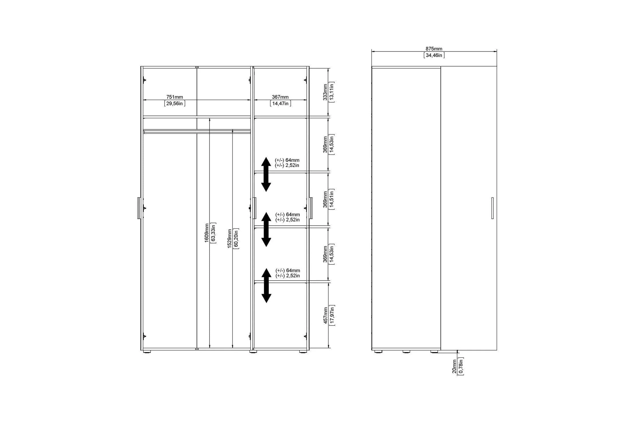 Pepe Wardrobe With 3 Doors In Oak With White High Gloss - Image 11