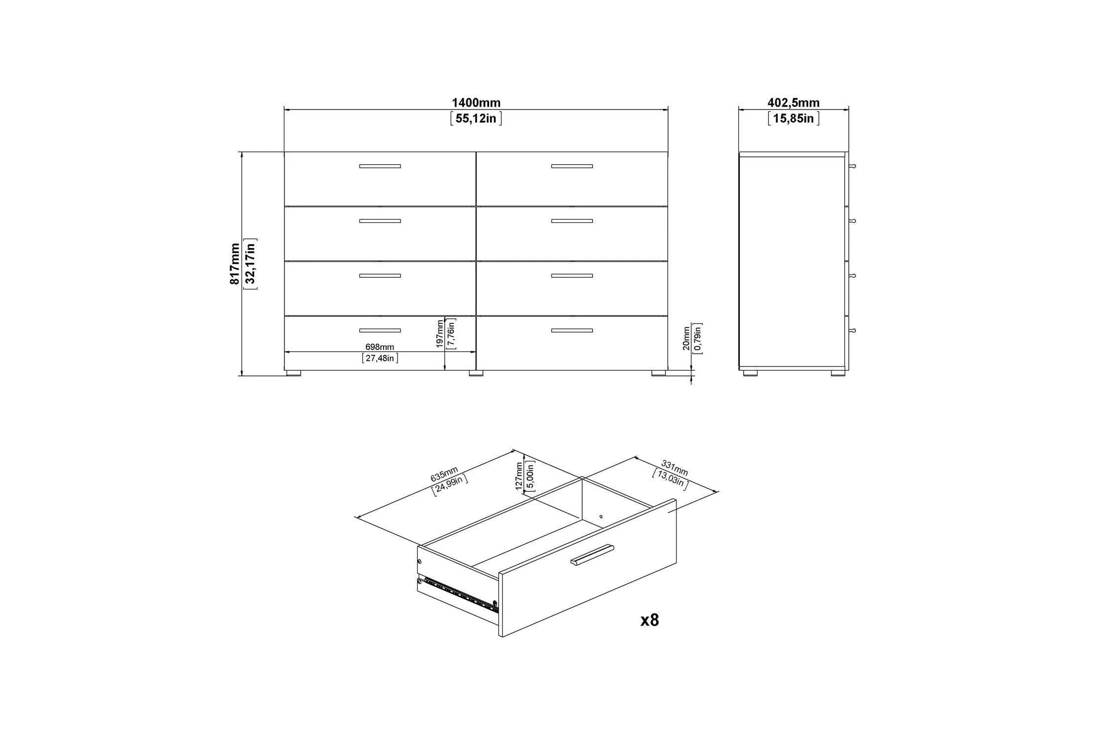 Pepe Wide Chest Of 8 Drawers In Black - Image 11