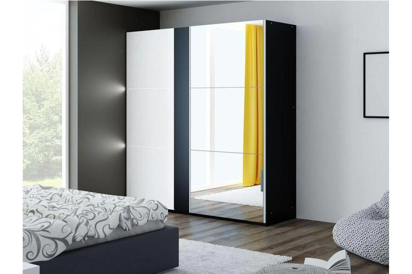 Tunis 200 Black Wardrobe With Mirror