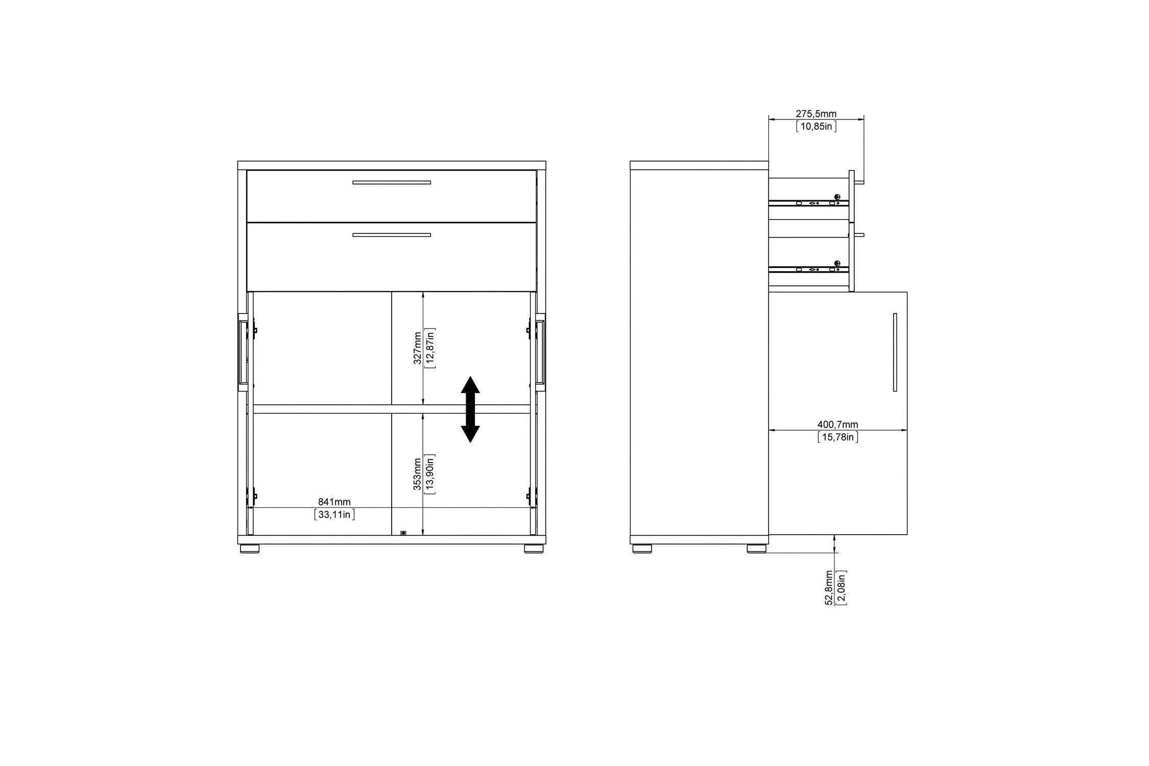 Prima Bookcase 1 Shelf with 2 Drawers and Doors in Oak - Image 10