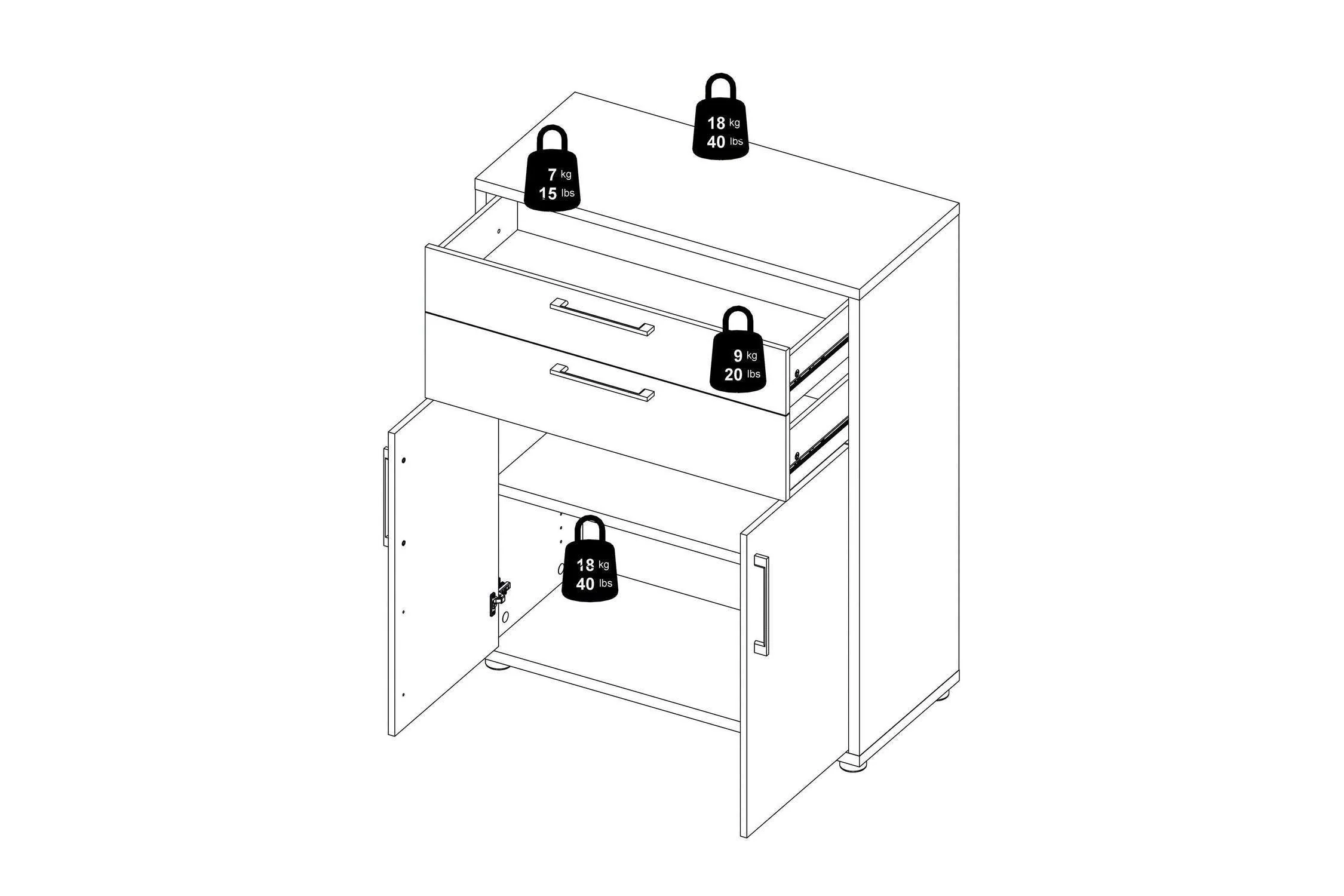 Prima Bookcase 1 Shelf with 2 Drawers and Doors in Oak - Image 11