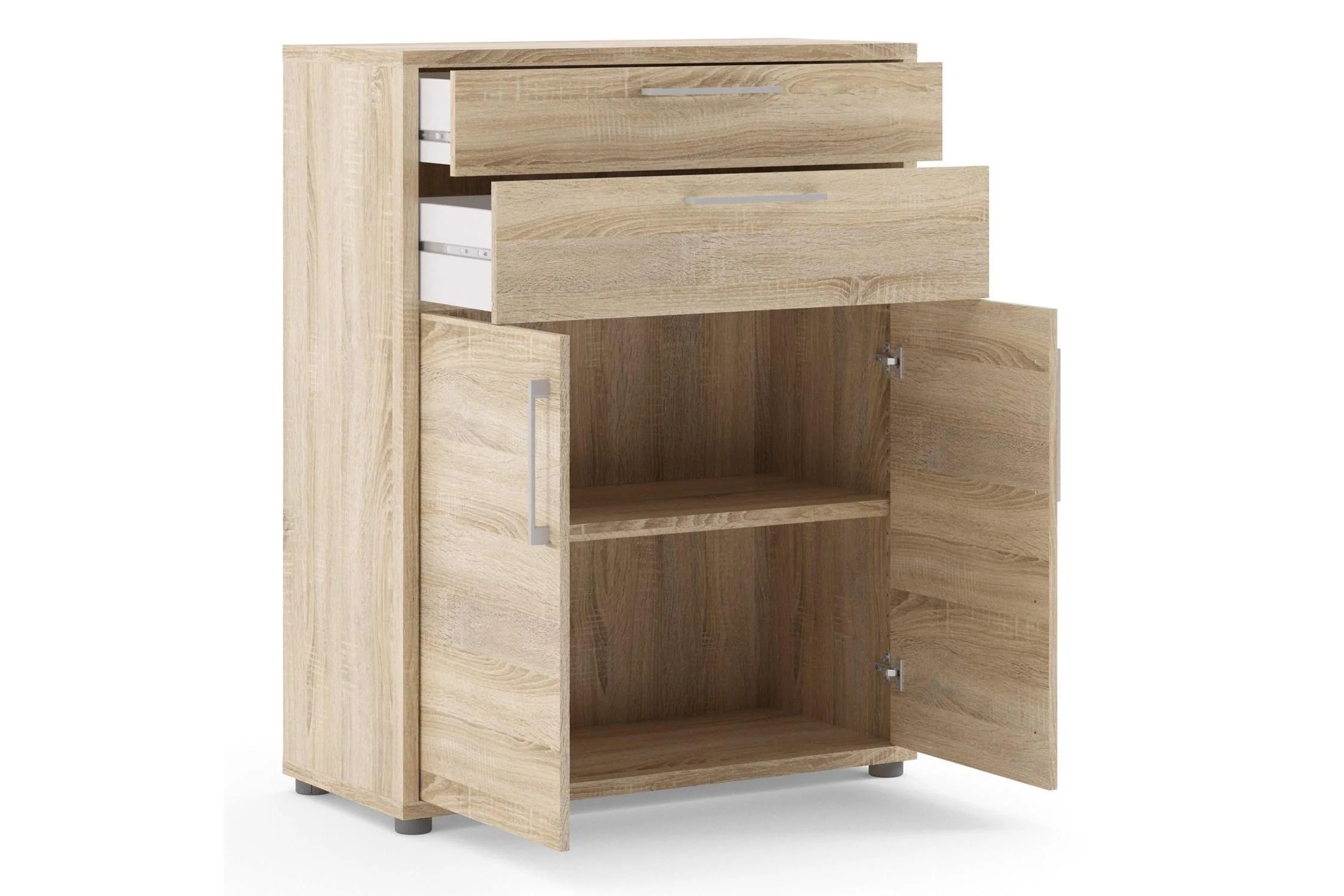Prima Bookcase 1 Shelf with 2 Drawers and Doors in Oak - Image 4