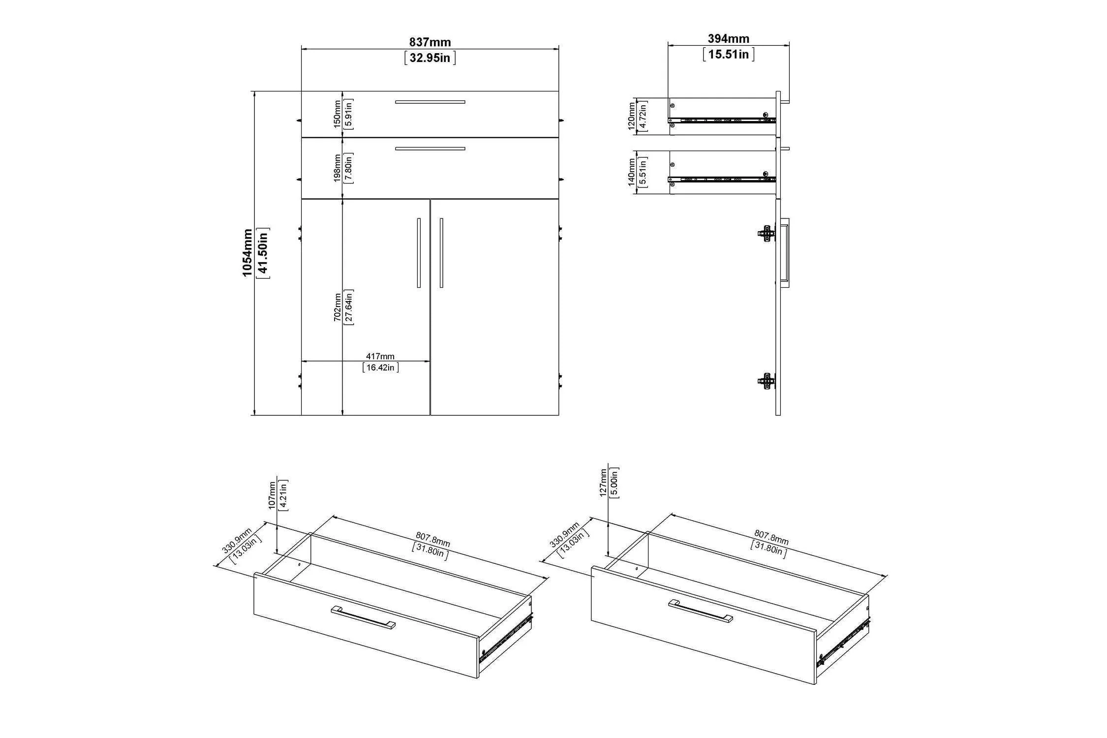 Prima Bookcase 2 Shelves With 2 Drawers 2 Doors In White - Image 11