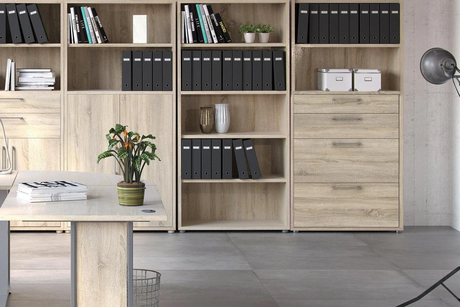 Prima Bookcase 2 Shelves With 2 Drawers 2 File Drawers In Oak - Image 5