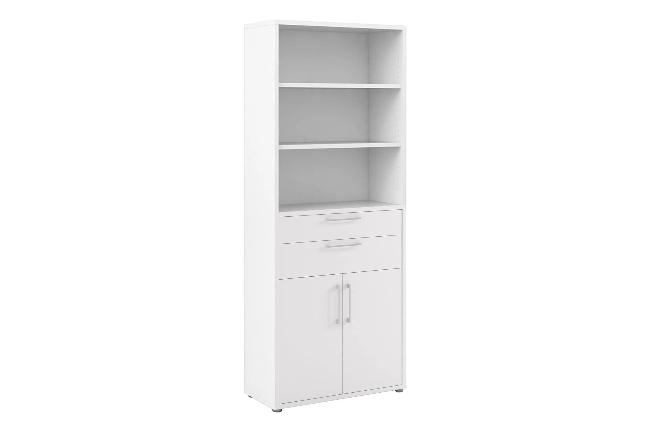 Prima Bookcase 3 Shelves With 2 Drawers 2 Doors In White