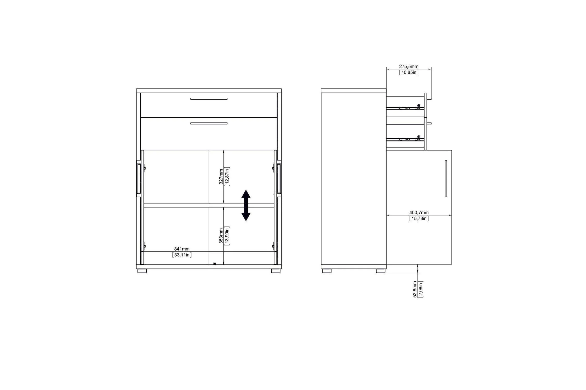 Prima Bookcase 3 Shelves With 2 Drawers 2 Doors In White - Image 12