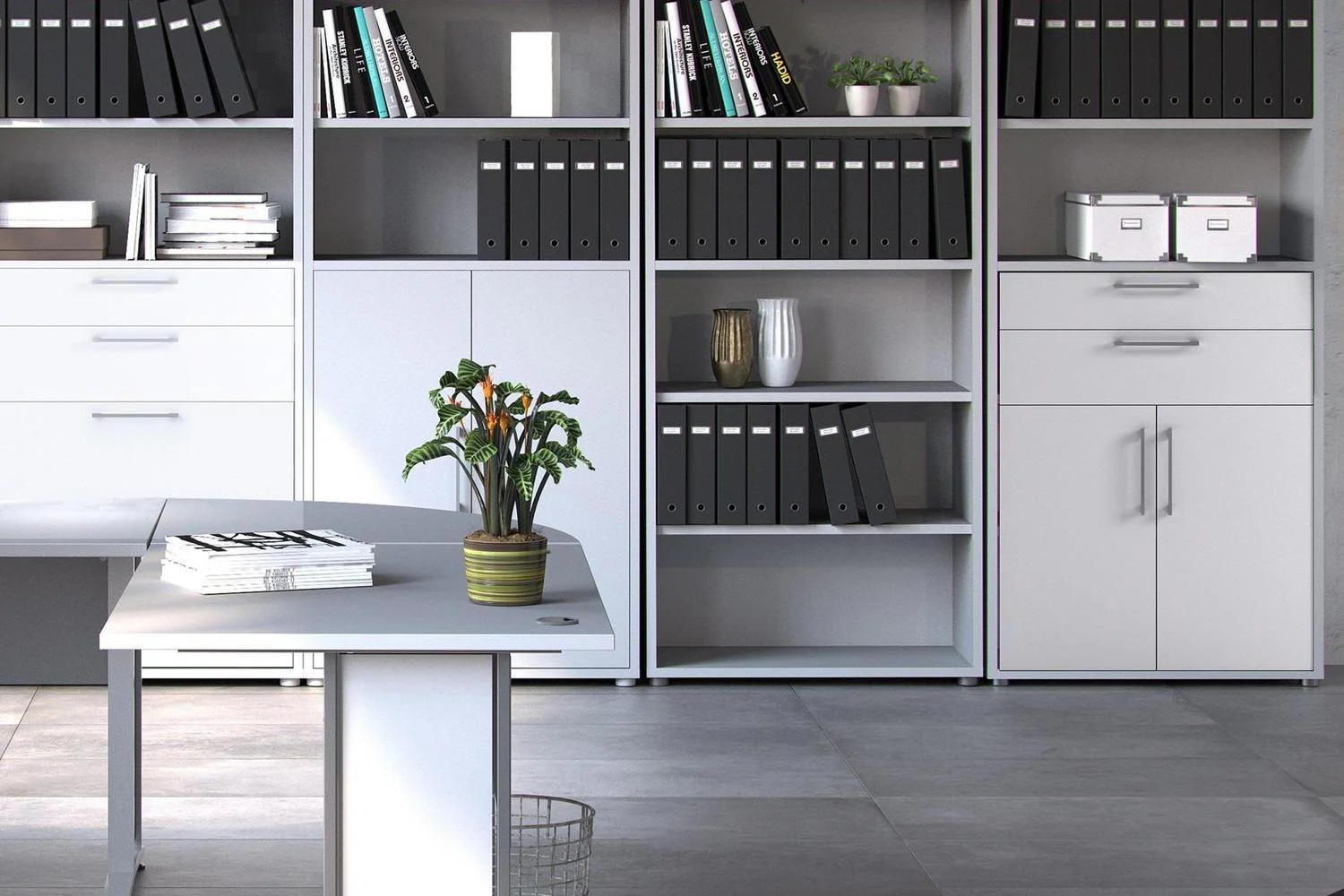 Prima Bookcase 3 Shelves With 2 Drawers 2 Doors In White - Image 5