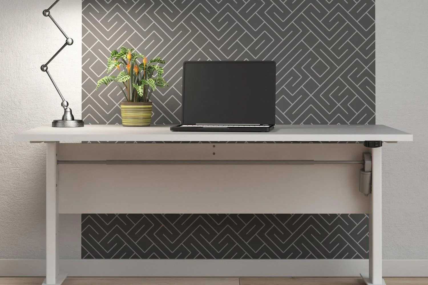 Prima Desk 150cm in White with Height Adjustable Electric Legs (Grey) - Image 5