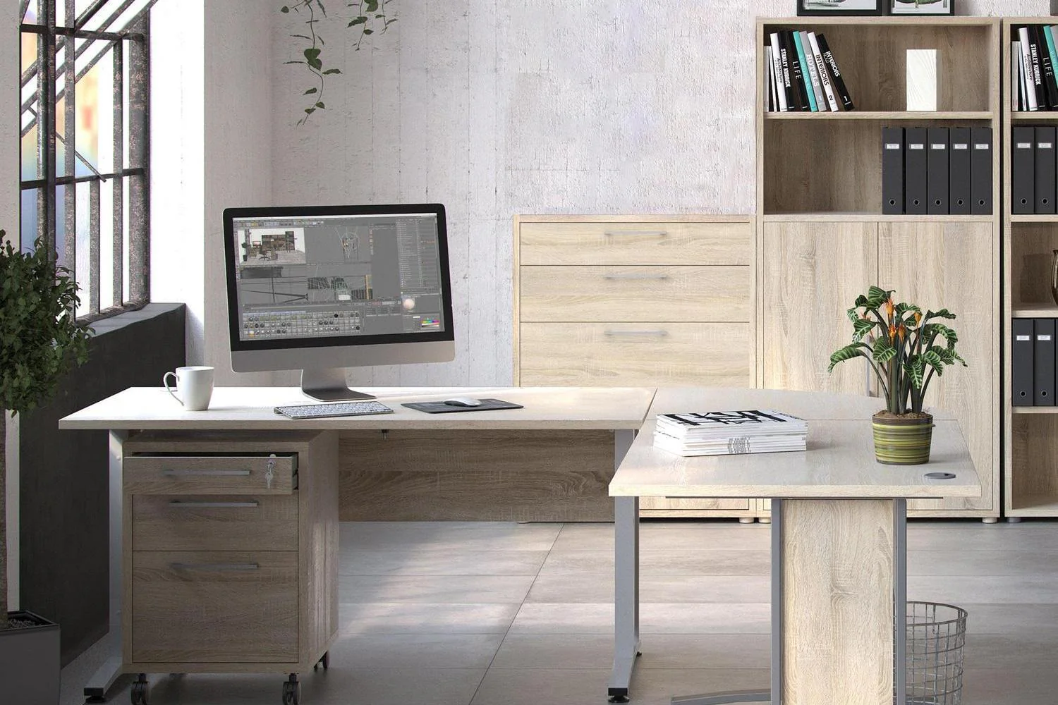 Prima Office Chest of 2 Drawers and 2 File Drawers in Oak - Image 6
