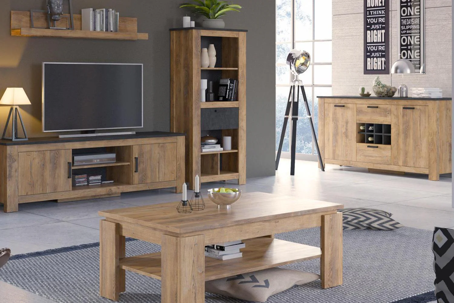 Rapallo 1 Drawer Bookcase In Chestnut And Matera Grey - Image 4