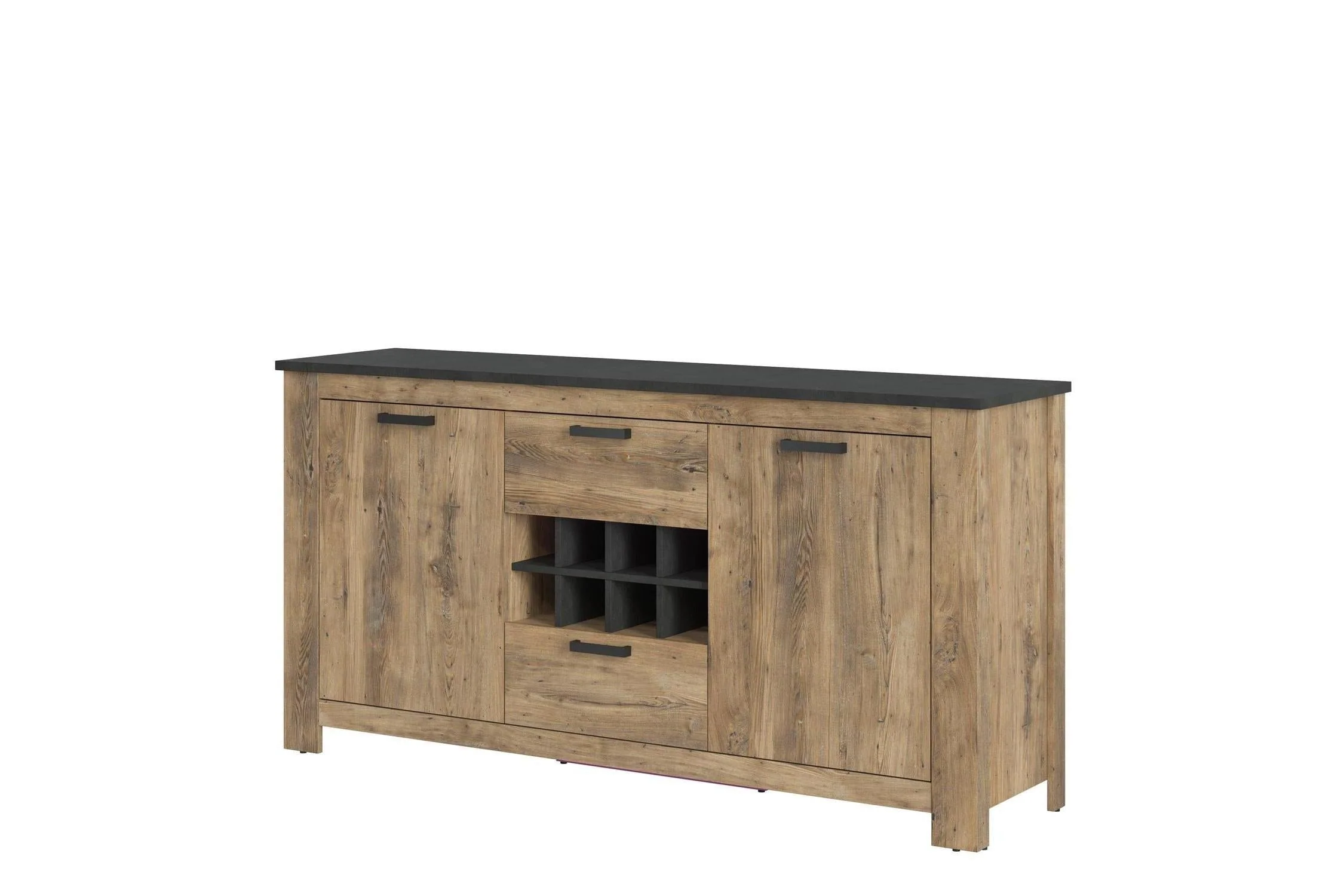 Rapallo 2 Door 2 Drawer Sideboard With Wine Rack In Chestnut And Matera Grey - Image 2