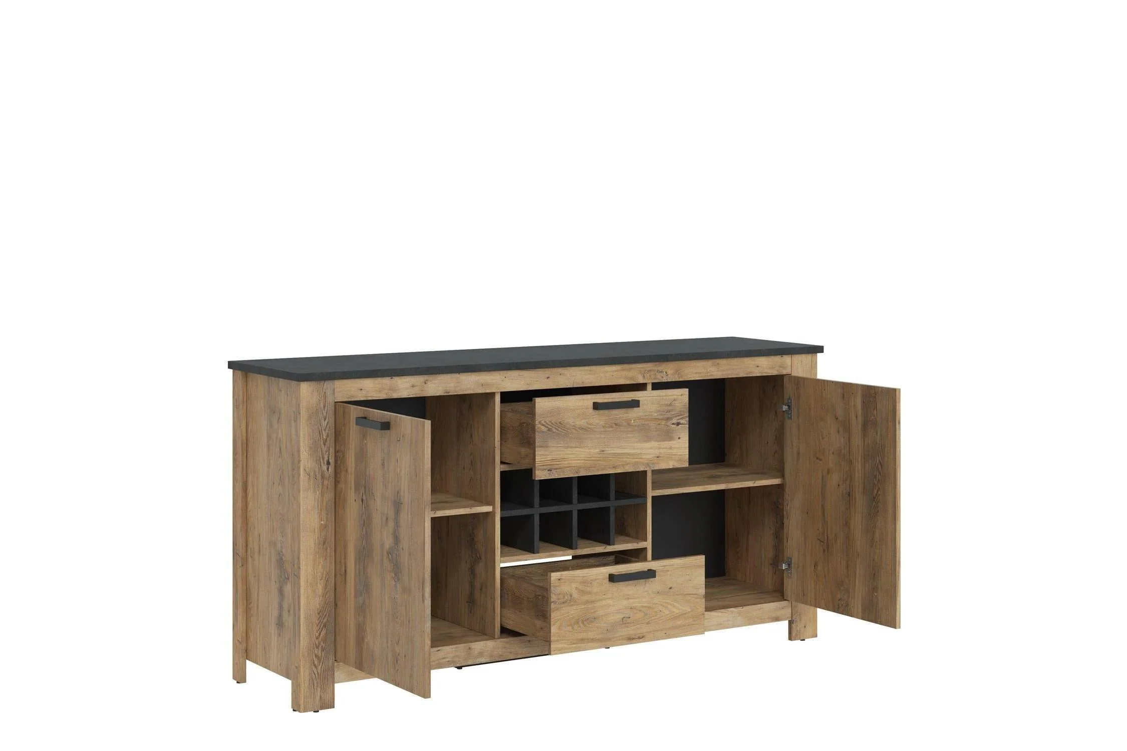 Rapallo 2 Door 2 Drawer Sideboard With Wine Rack In Chestnut And Matera Grey - Image 3