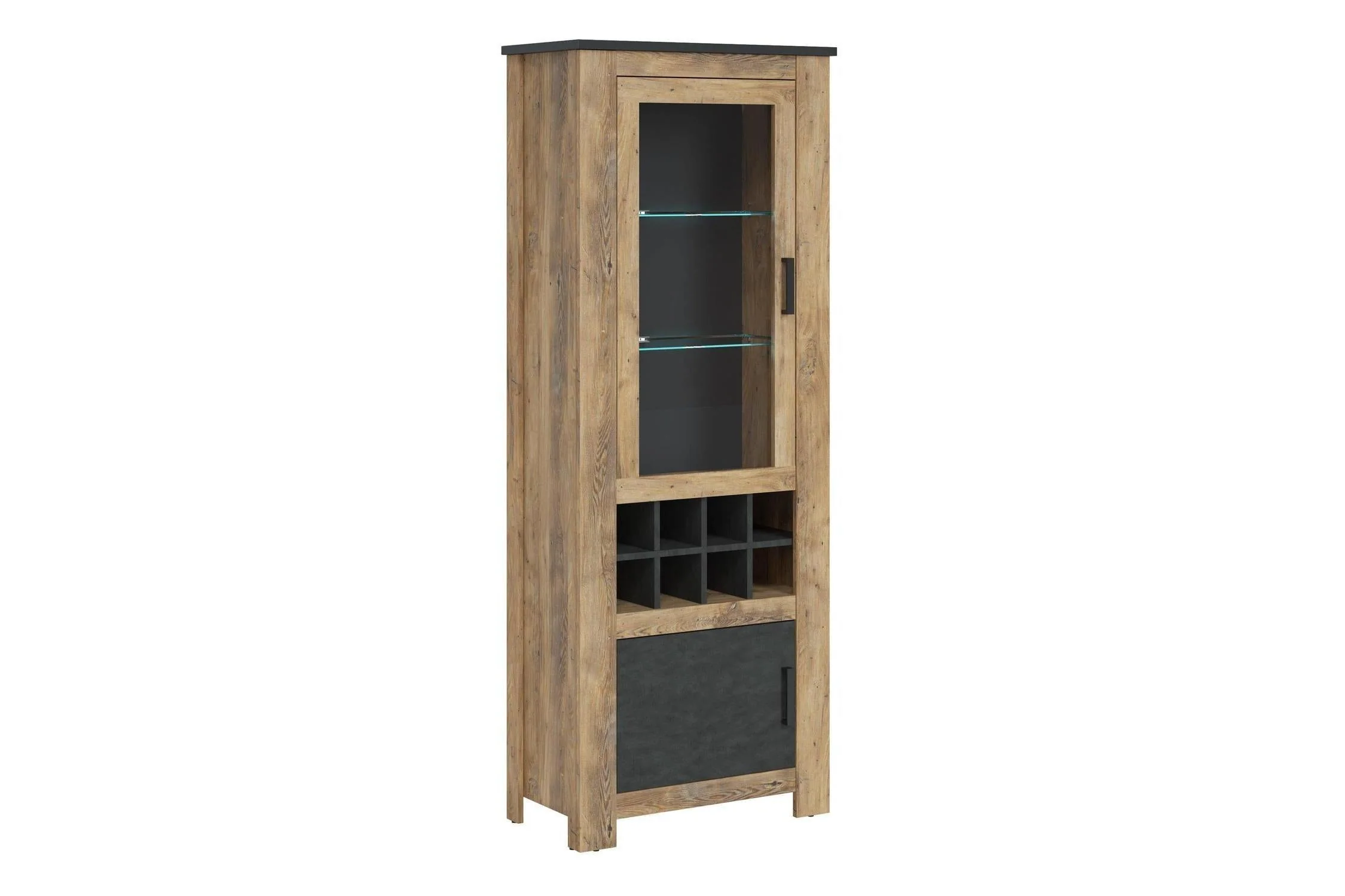 Rapallo 2 Door Display Cabinet With Wine Rack In Chestnut And Matera Grey