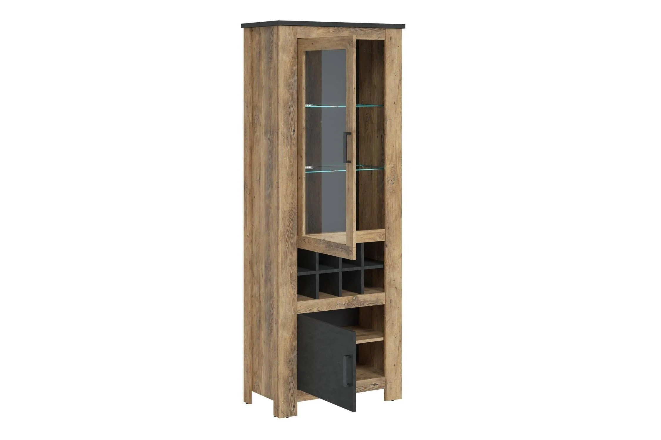 Rapallo 2 Door Display Cabinet With Wine Rack In Chestnut And Matera Grey - Image 2