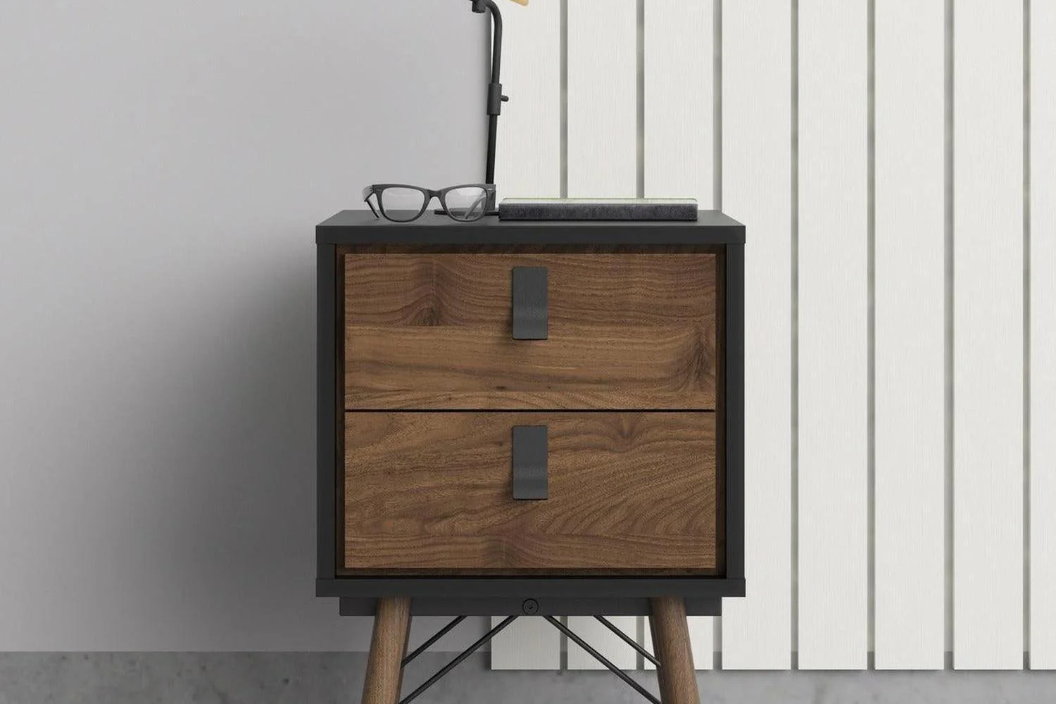 Ry Bedside Cabinet 2 Drawer In Matt Black Walnut - Image 2