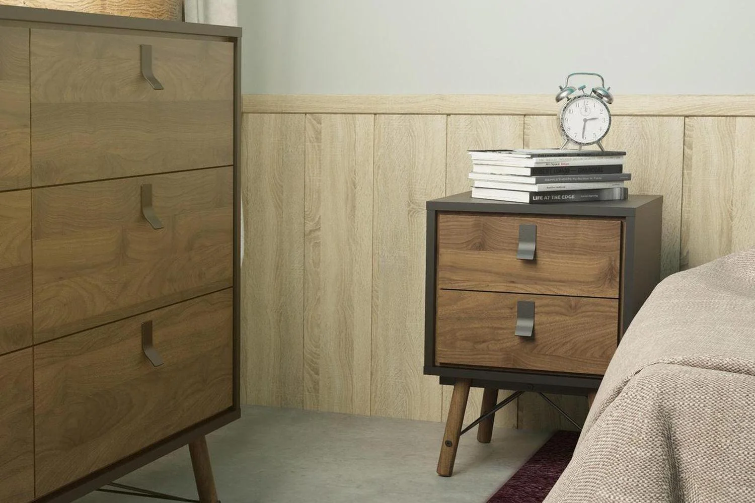Ry Bedside Cabinet 2 Drawer In Matt Black Walnut - Image 3