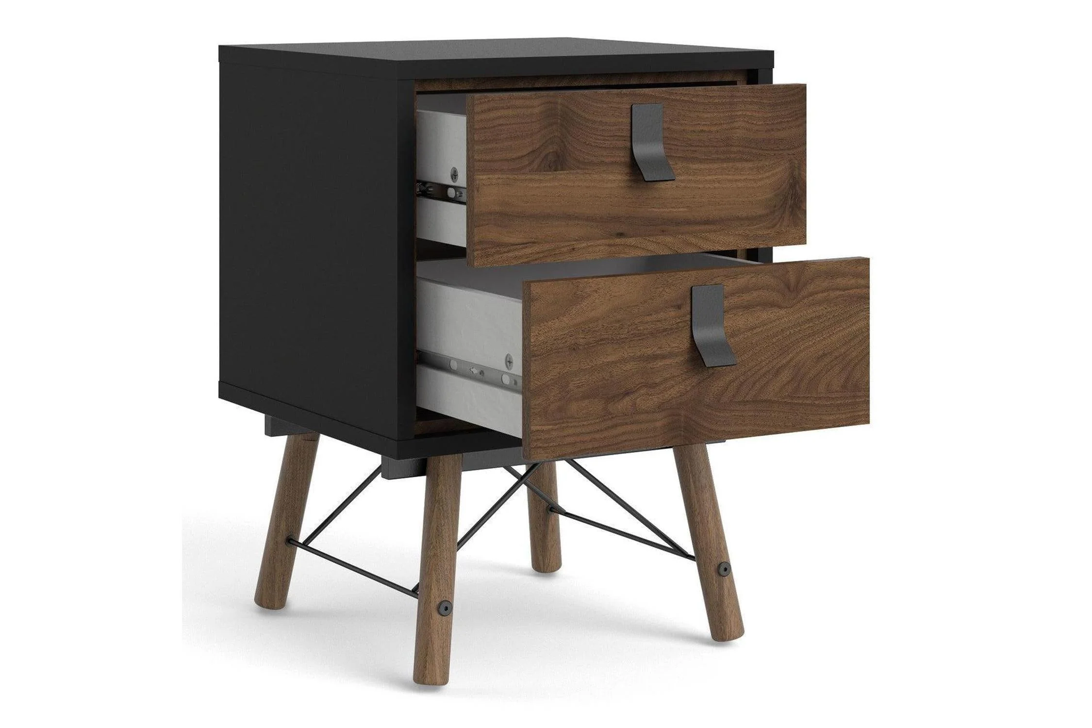 Ry Bedside Cabinet 2 Drawer In Matt Black Walnut - Image 4