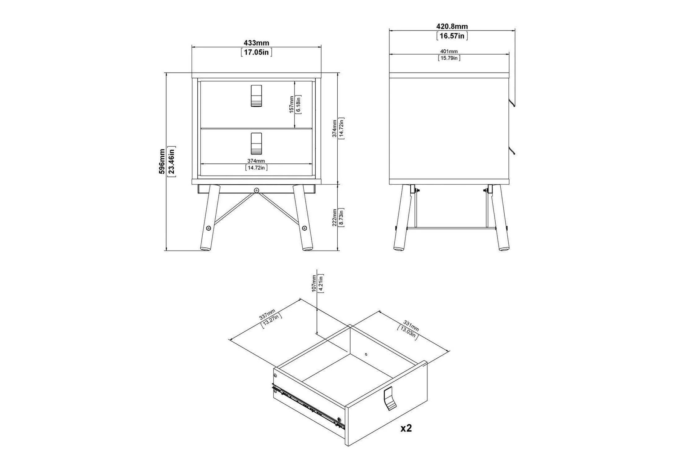 Ry Bedside Cabinet 2 Drawer In Matt Black Walnut - Image 9