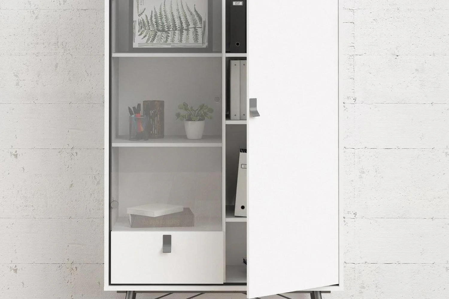 Ry China Cabinet with Glass Door and Drawer in Matt White - Image 6