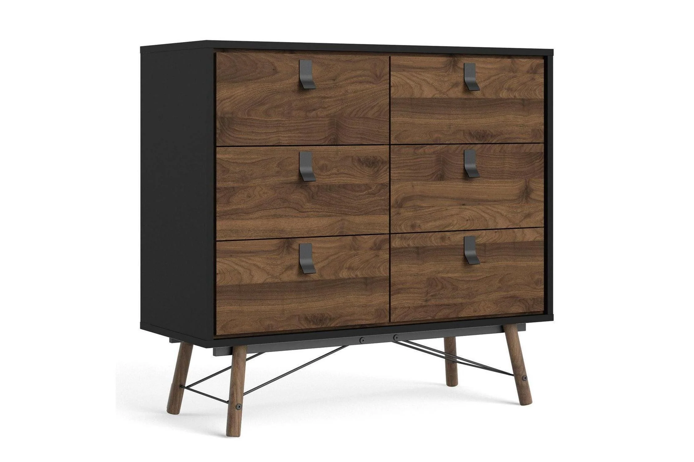 Ry Wide Double Chest 6 Drawers Matt Black Walnut