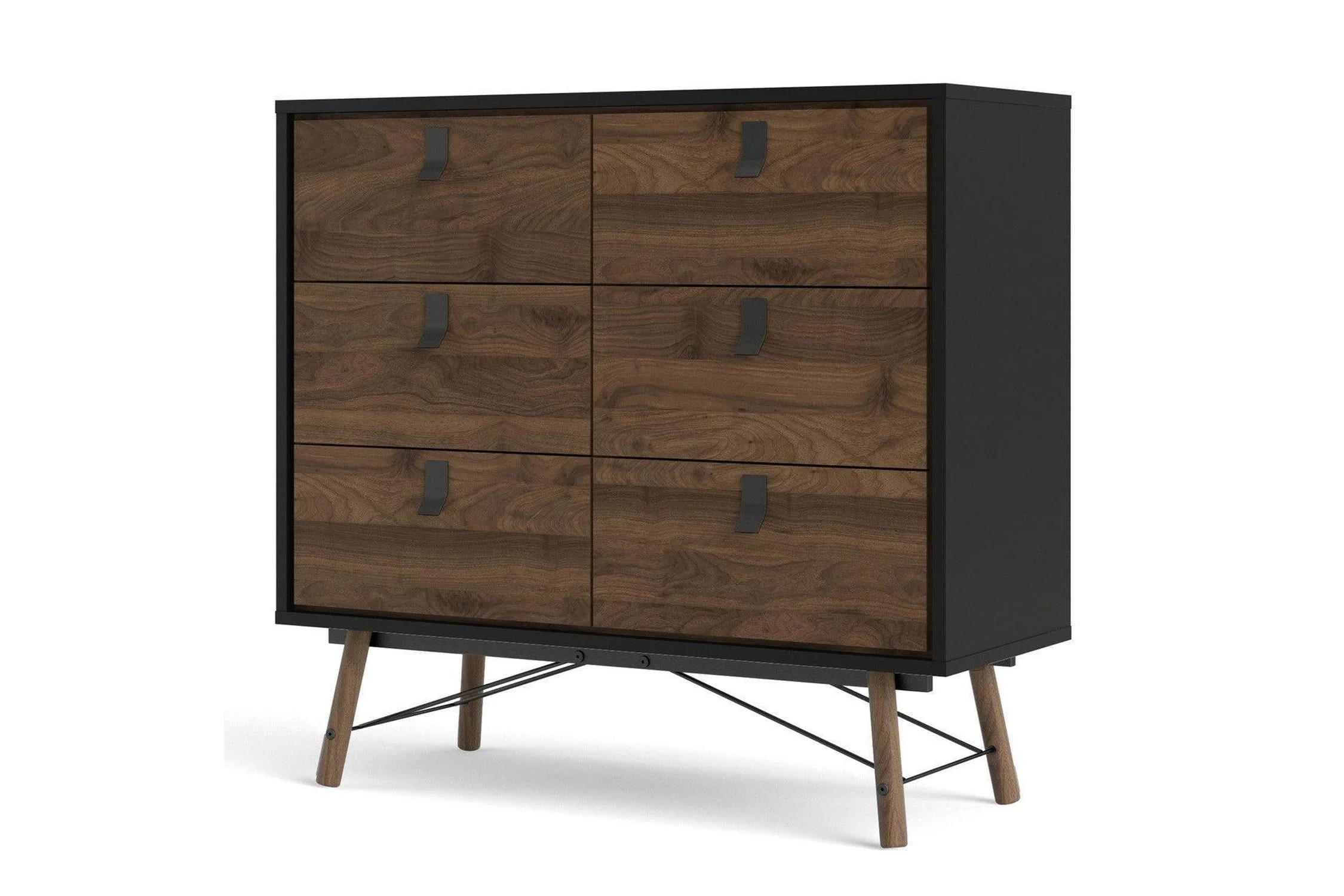 Ry Wide Double Chest 6 Drawers Matt Black Walnut - Image 2