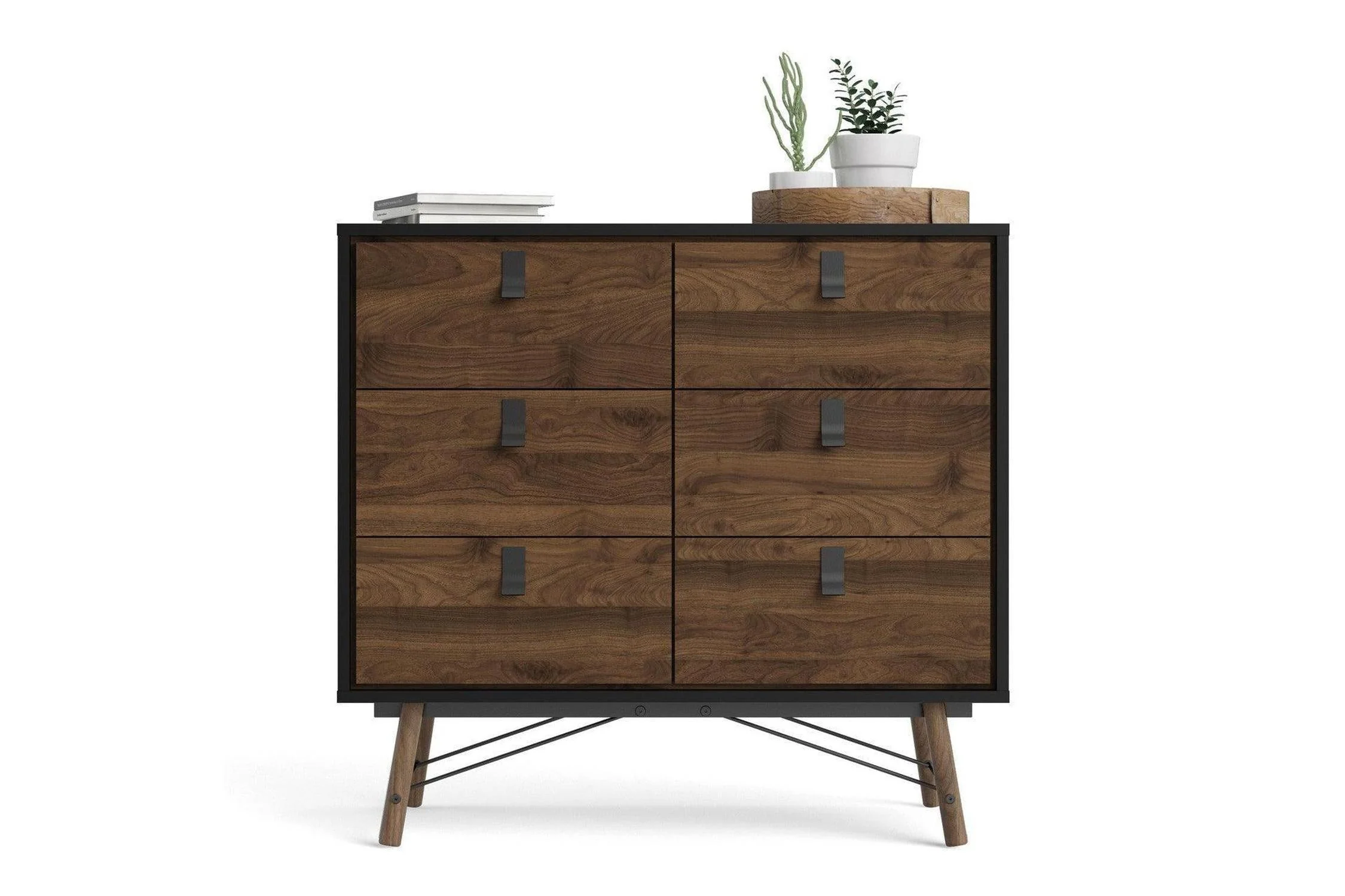 Ry Wide Double Chest 6 Drawers Matt Black Walnut - Image 5