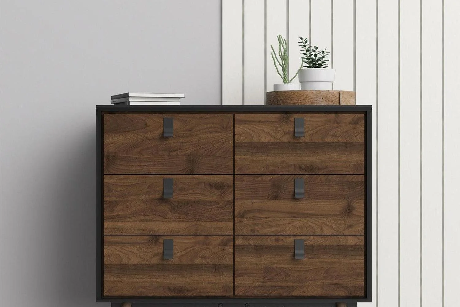 Ry Wide Double Chest 6 Drawers Matt Black Walnut - Image 6