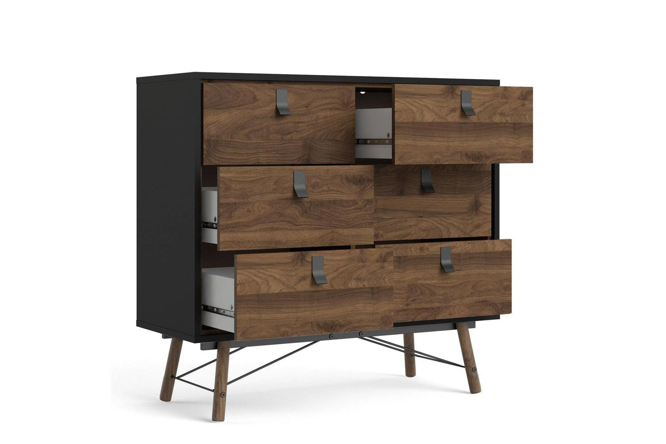 Ry Wide Double Chest 6 Drawers Matt Black Walnut - Image 7