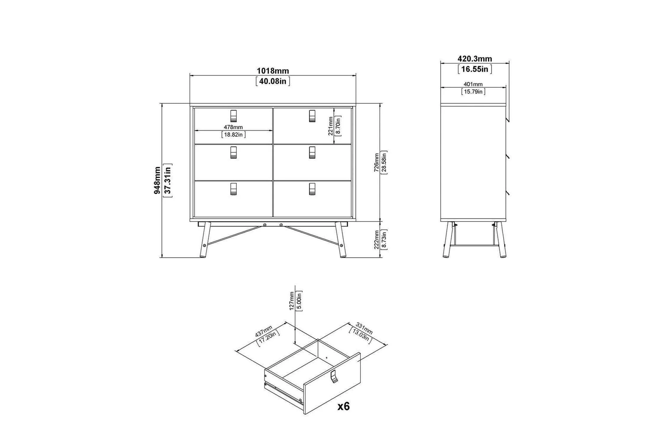 Ry Wide Double Chest 6 Drawers Matt Black Walnut - Image 8