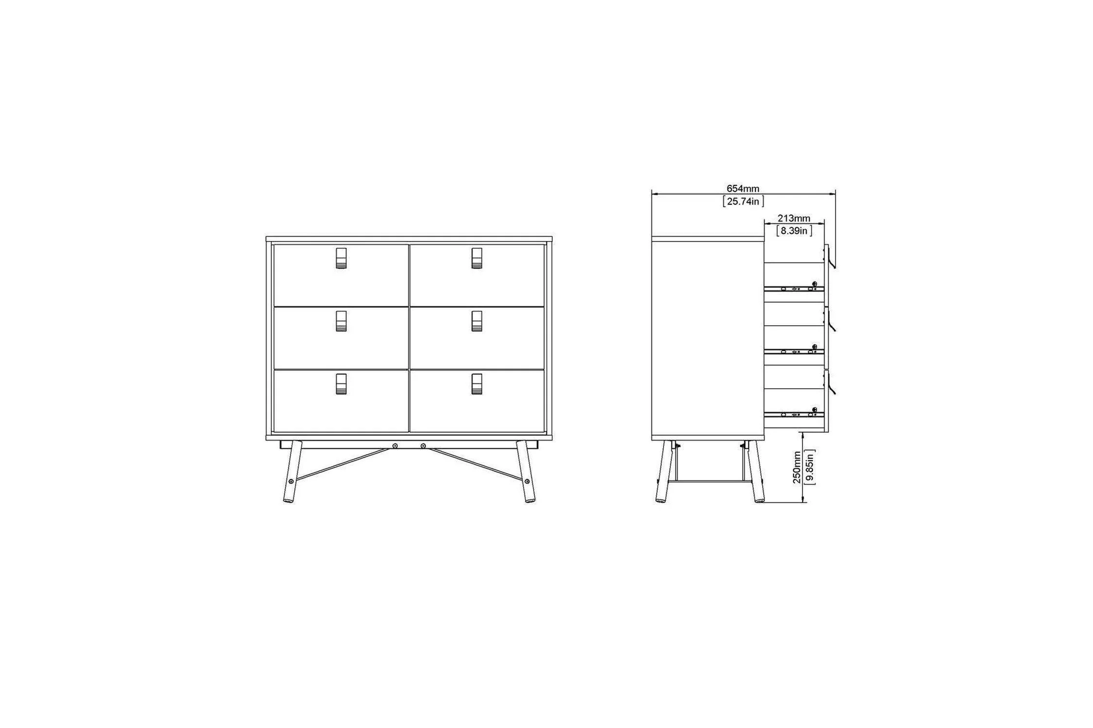 Ry Wide Double Chest 6 Drawers Matt Black Walnut - Image 9