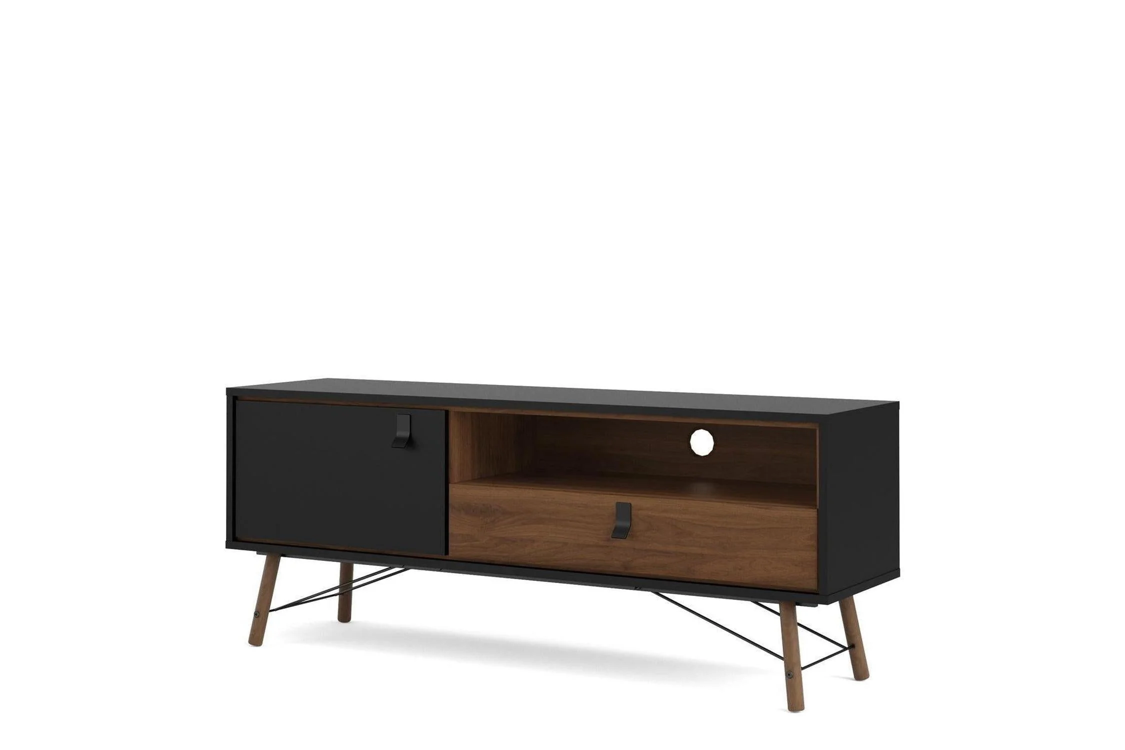 Ry TV Unit with Drawer and Door in Matt Black Walnut - Image 2