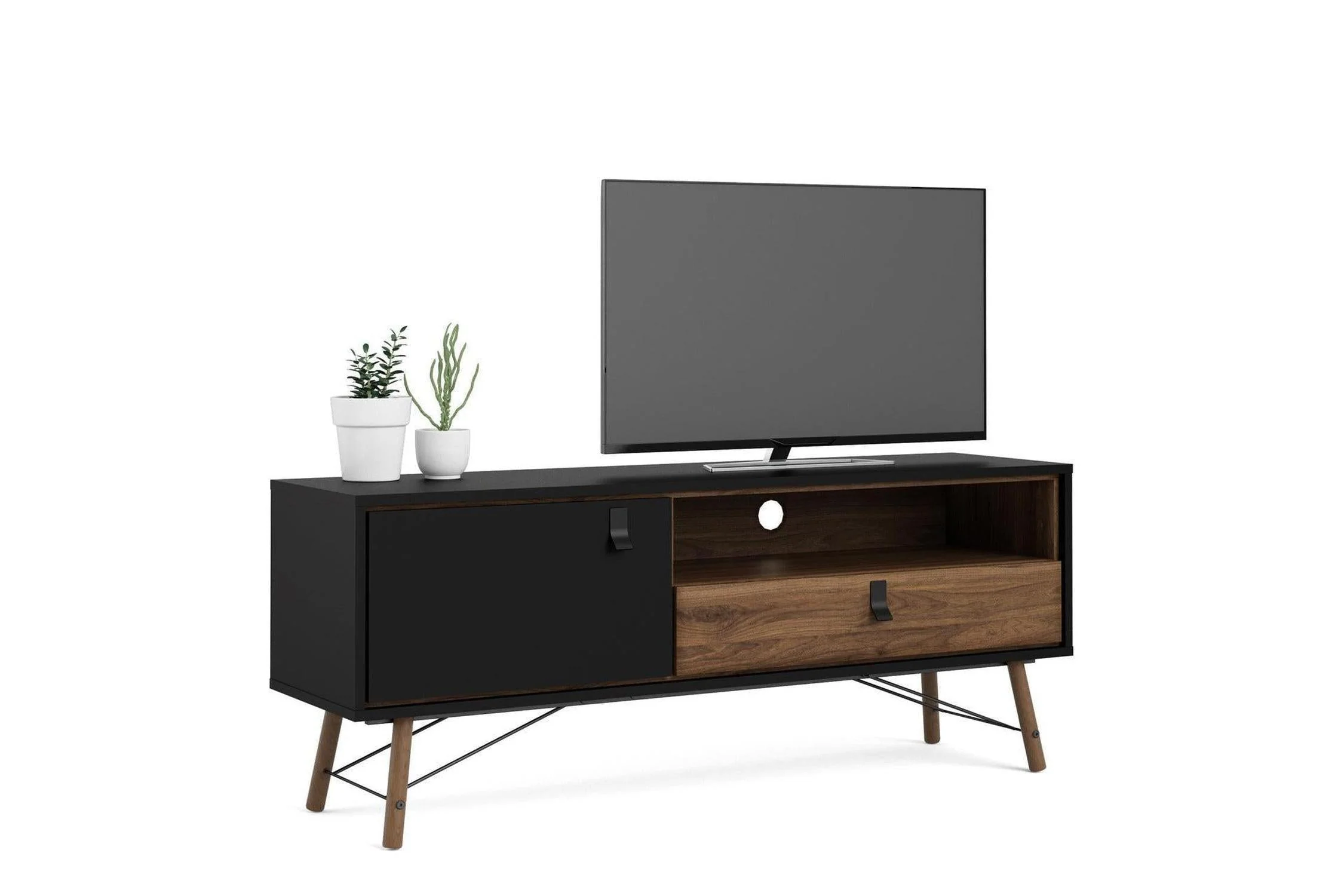 Ry TV Unit with Drawer and Door in Matt Black Walnut - Image 6