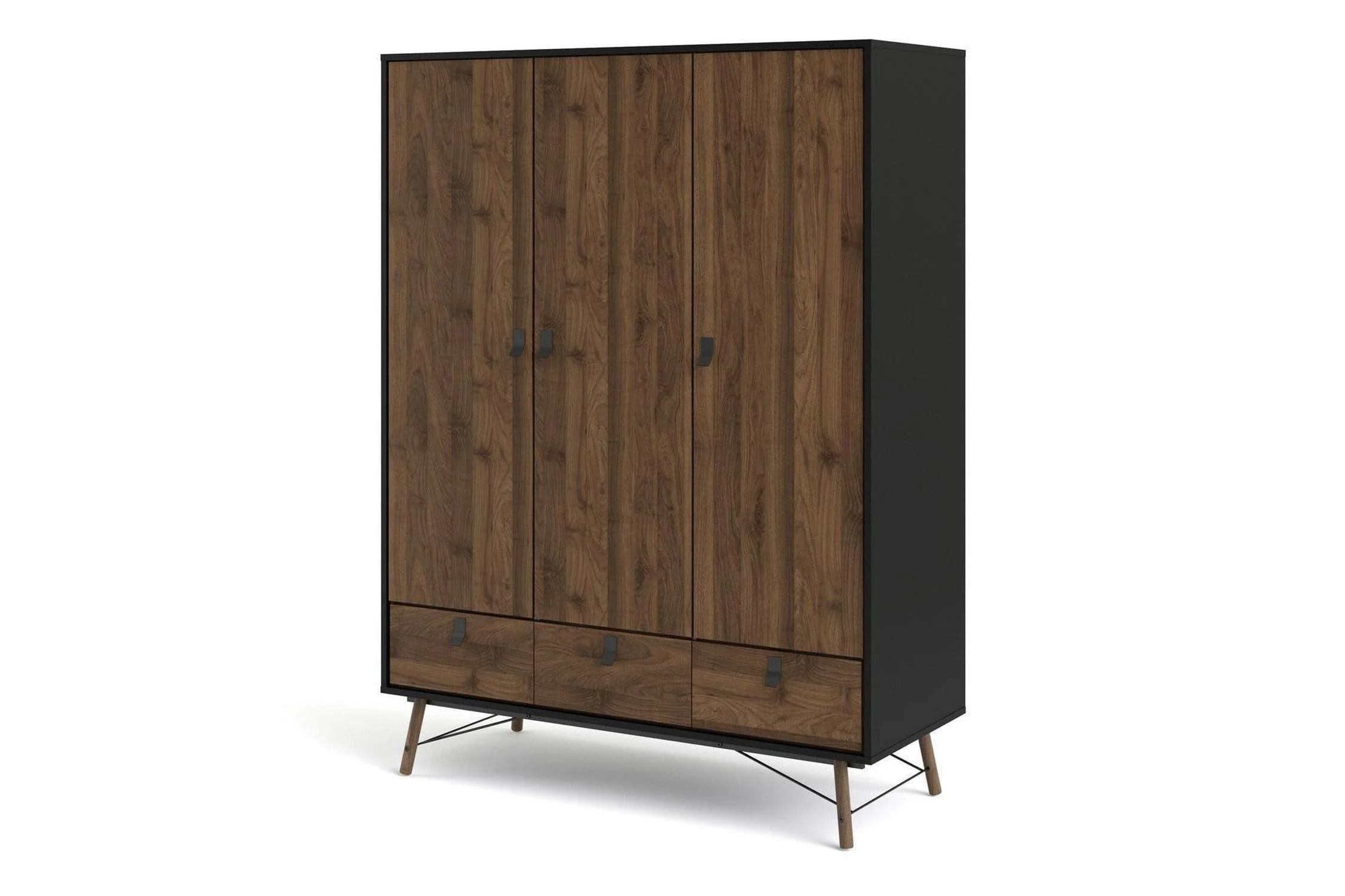 Ry Wardrobe 3 Doors 3 Drawers in Matt Black Walnut - Image 2