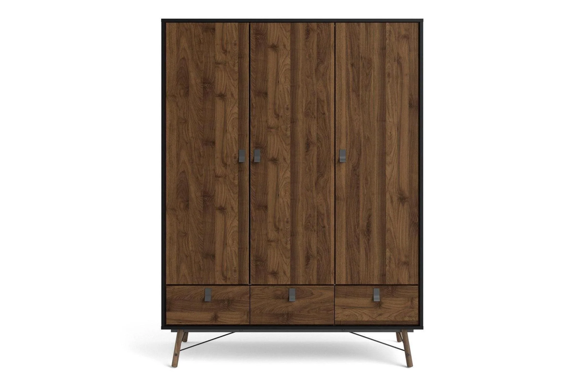 Ry Wardrobe 3 Doors 3 Drawers in Matt Black Walnut - Image 3
