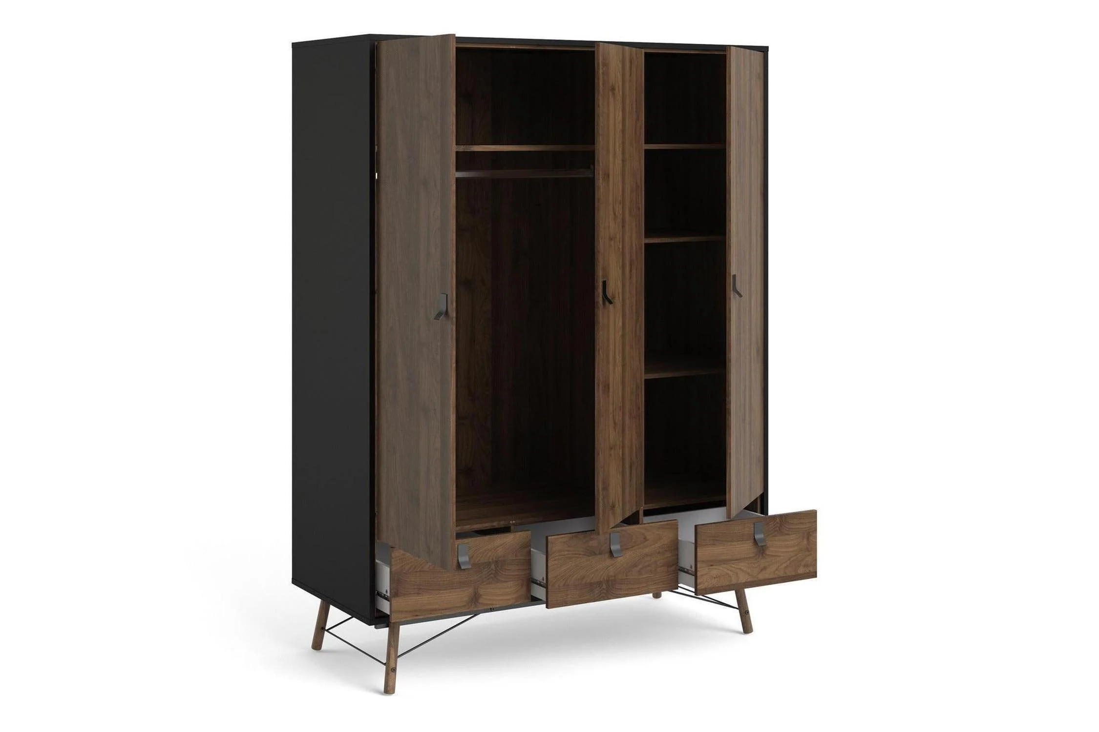 Ry Wardrobe 3 Doors 3 Drawers in Matt Black Walnut - Image 6