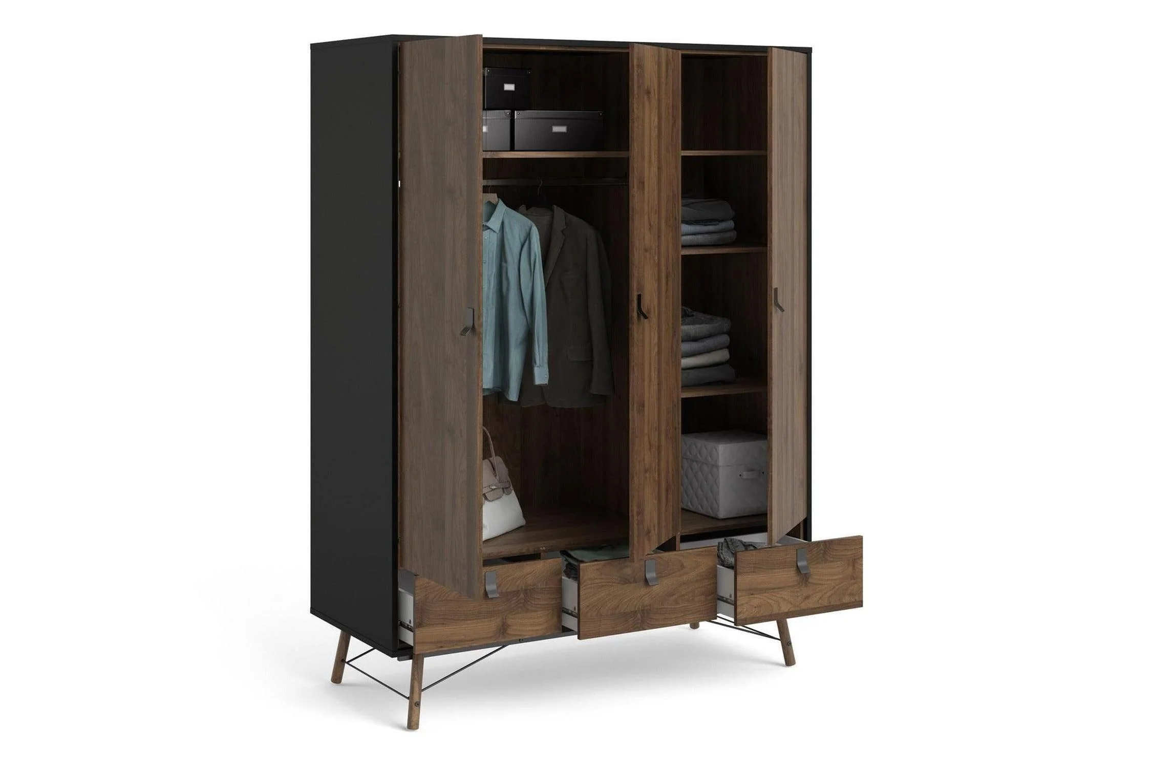Ry Wardrobe 3 Doors 3 Drawers in Matt Black Walnut - Image 7