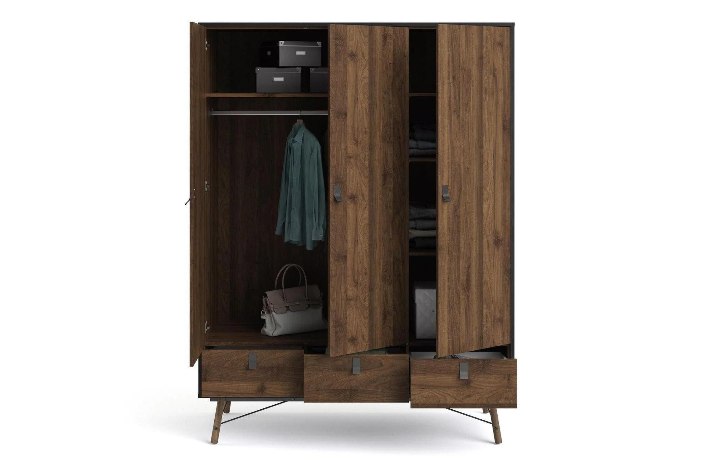 Ry Wardrobe 3 Doors 3 Drawers in Matt Black Walnut - Image 8