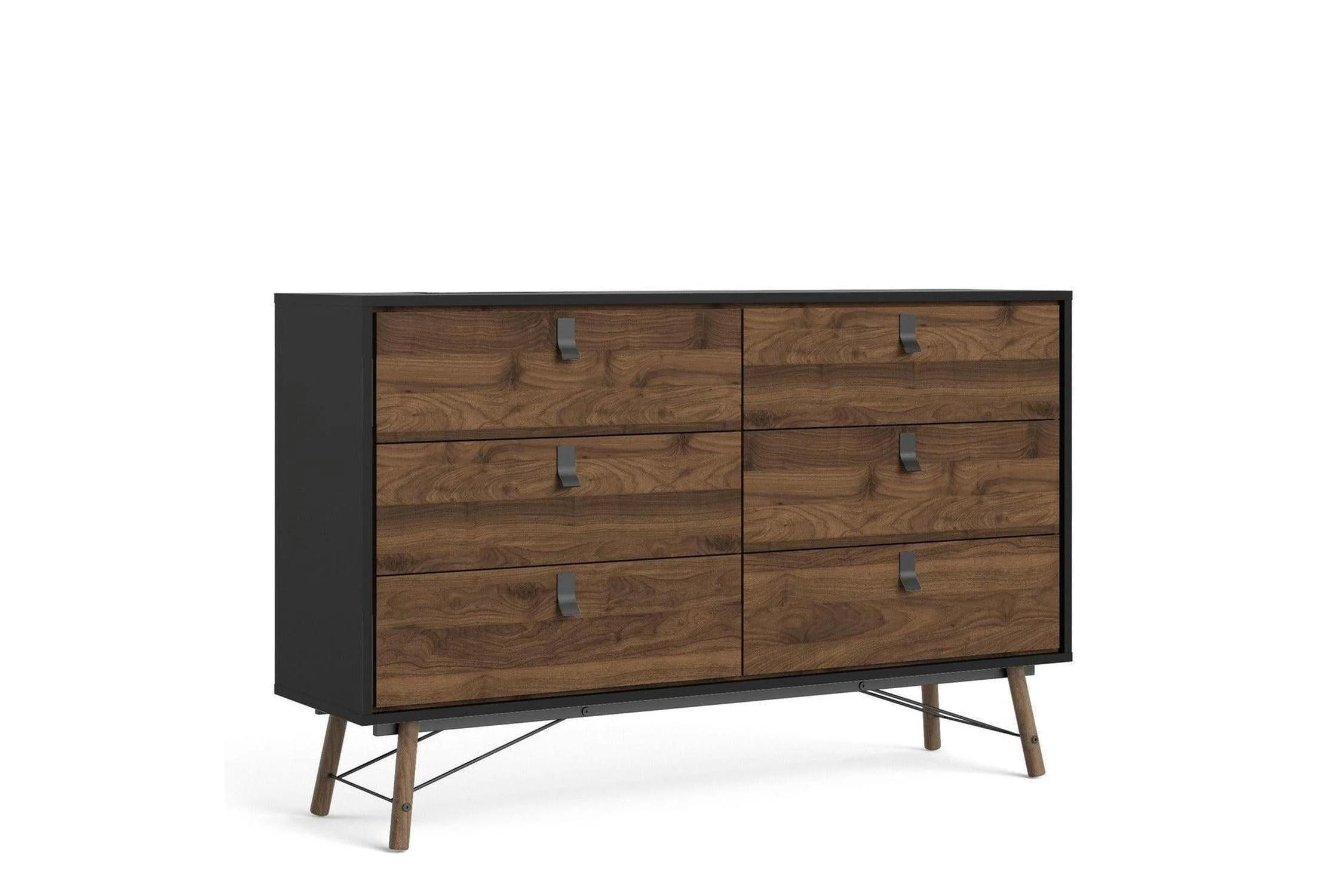 Ry Wide Double Chest 6 Drawers Matt Black Walnut
