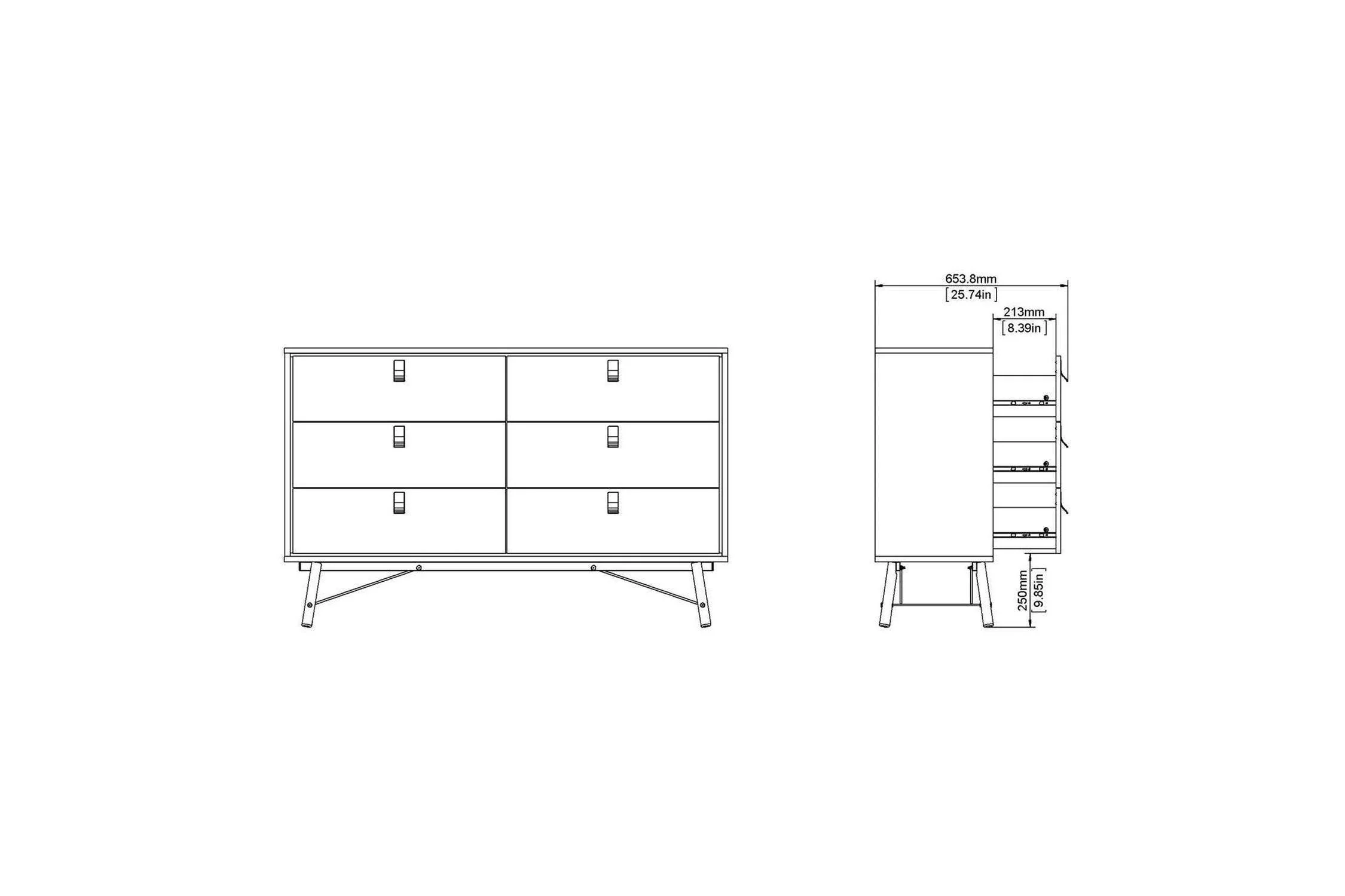 Ry Wide Double Chest 6 Drawers Matt Black Walnut - Image 10