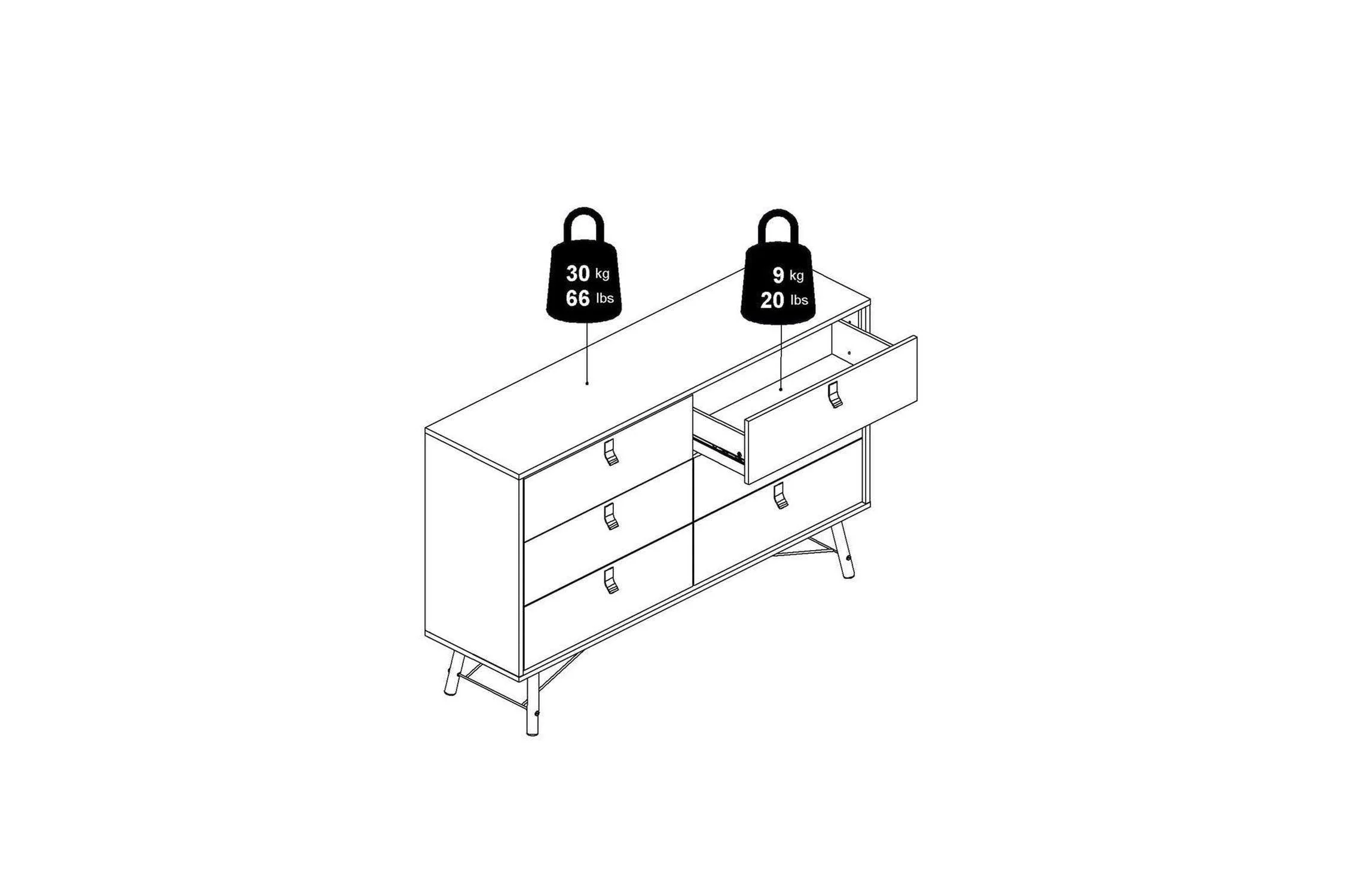 Ry Wide Double Chest 6 Drawers Matt Black Walnut - Image 11