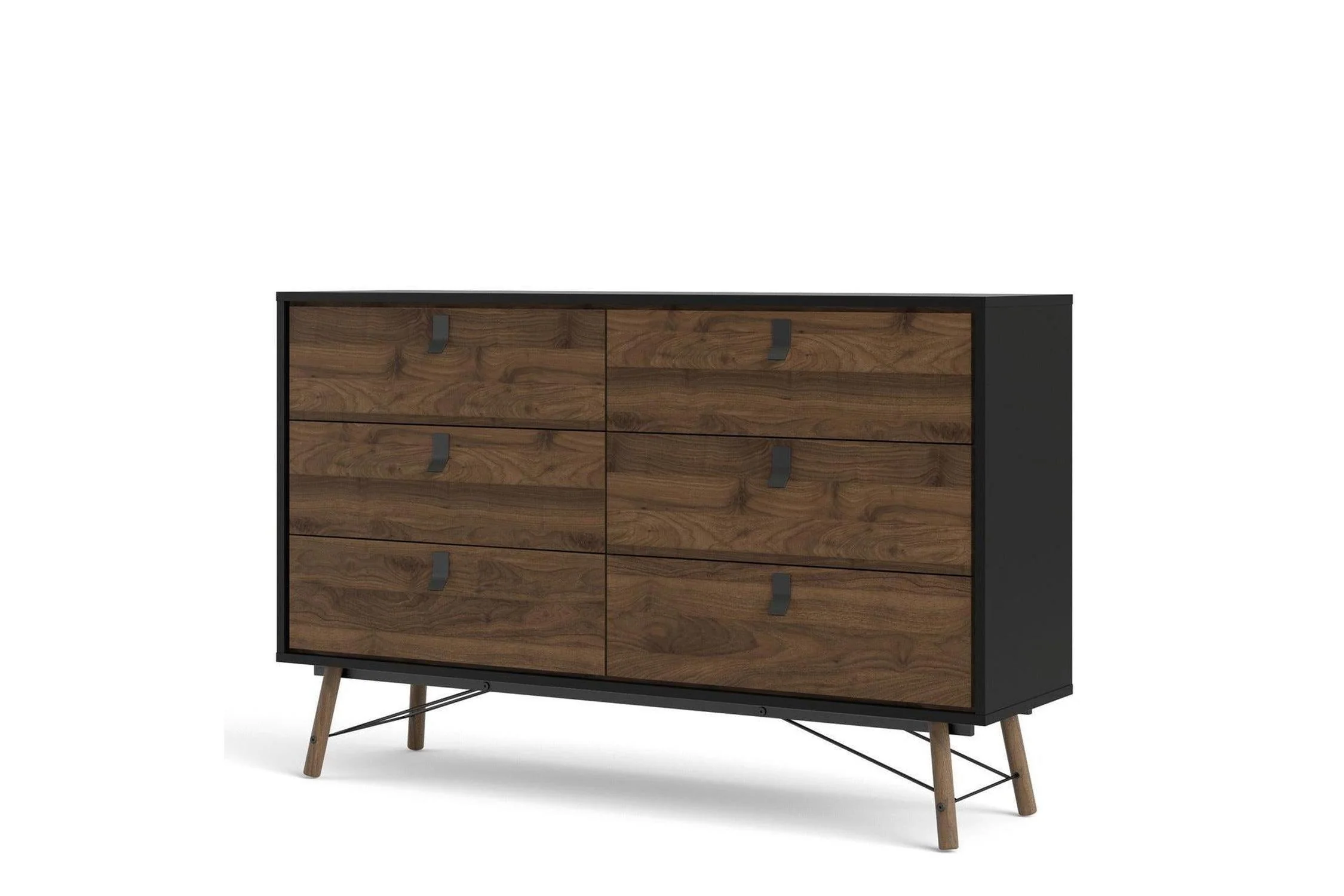 Ry Wide Double Chest 6 Drawers Matt Black Walnut - Image 2
